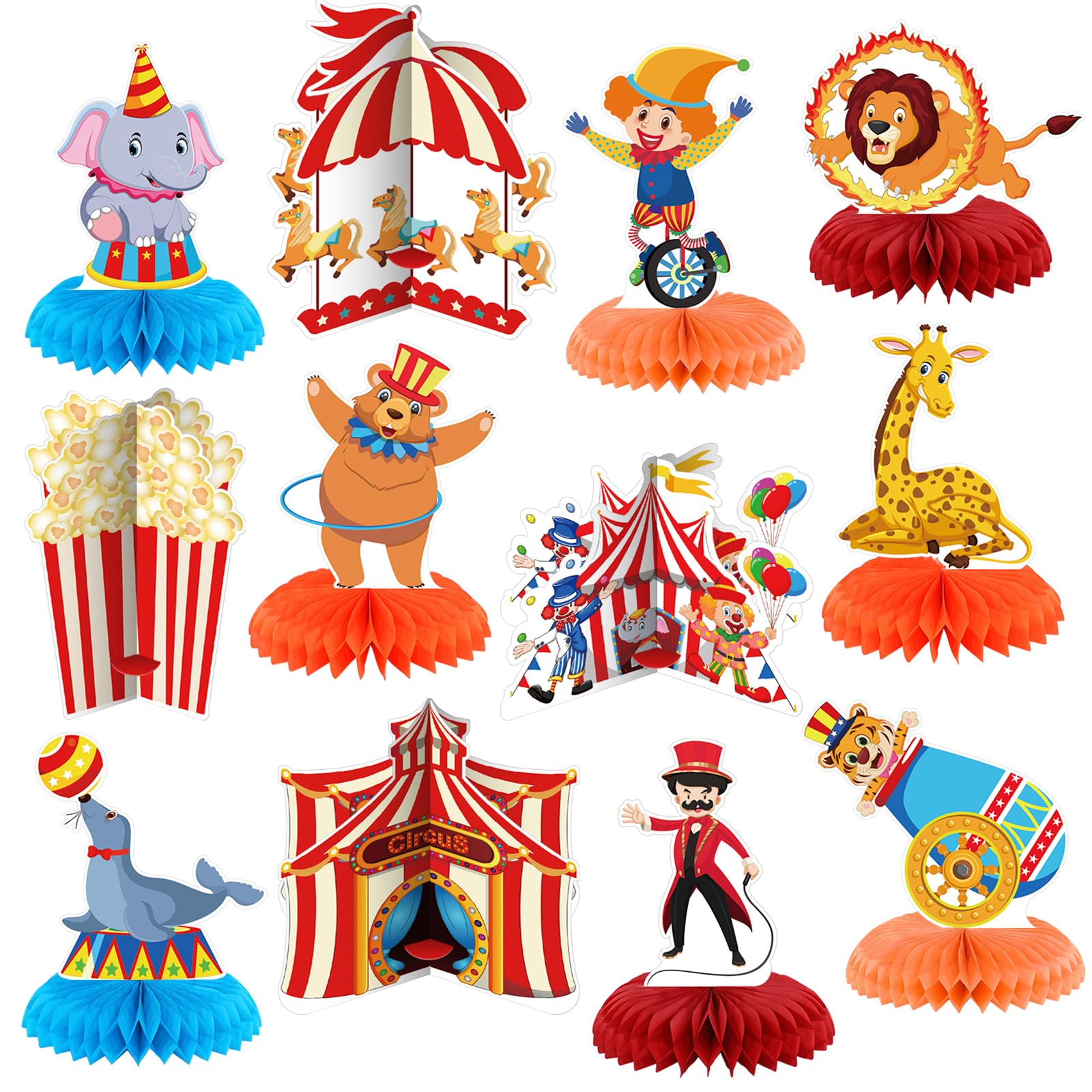 12 Pcs Carnival Party Decorations Circus Honeycomb Centerpieces