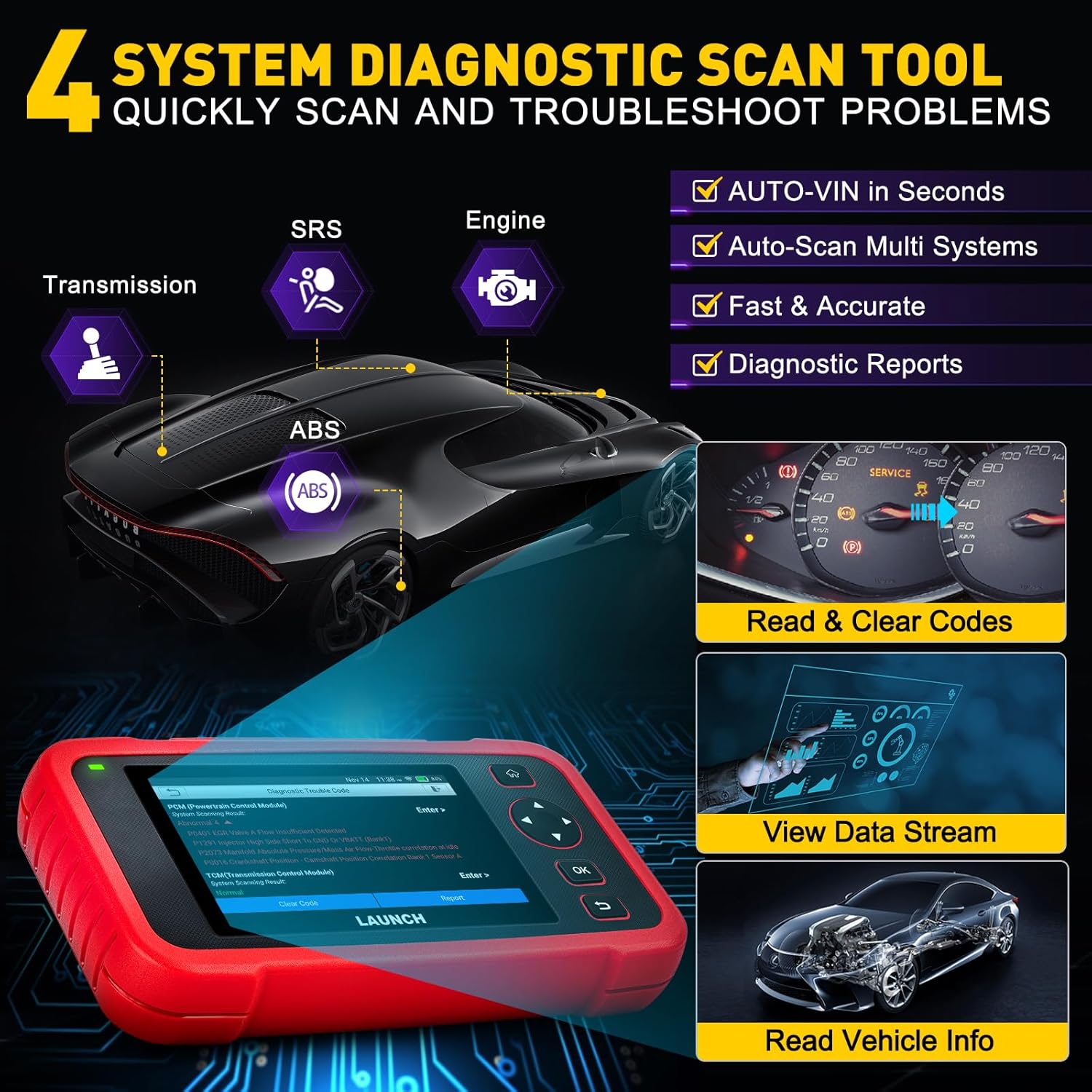 LAUNCH CRP123I V3.0 Elite OBD2 Scanner for All Cars&Brands,2026 Lifetime Free Update Engine ABS SRS Transmission Car Scanner,Oil/Brake/BMS/SAS/DPF/ABS Bleeding/Throttle Adaption,FCA SGW,CANFD & DOIP