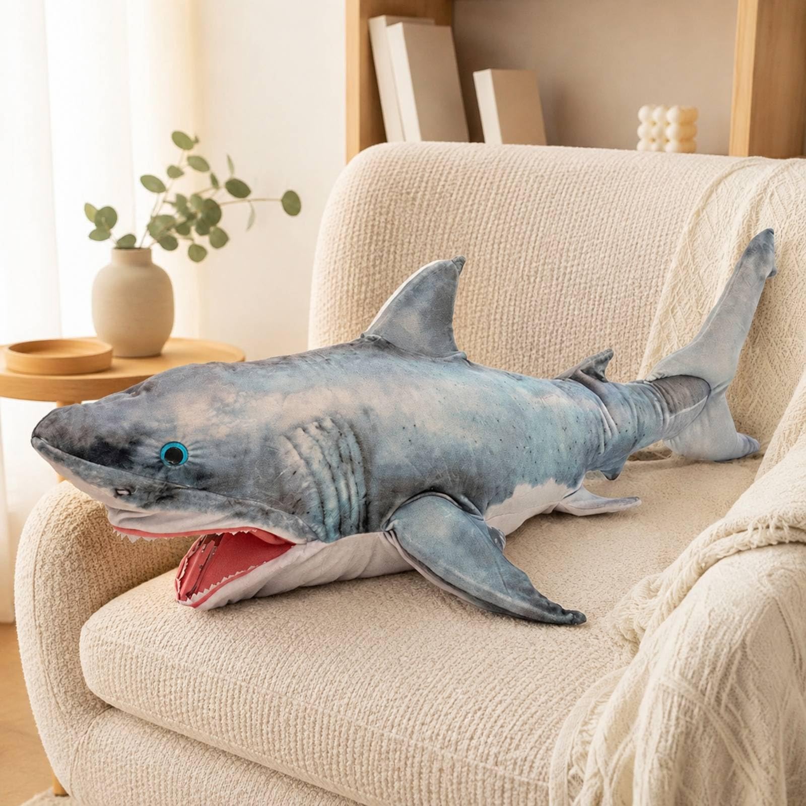 Peluche con Bocca Aperta Morbido a Forma di Soffice per Area di Gioco, 130CM, PupazzoSqualo