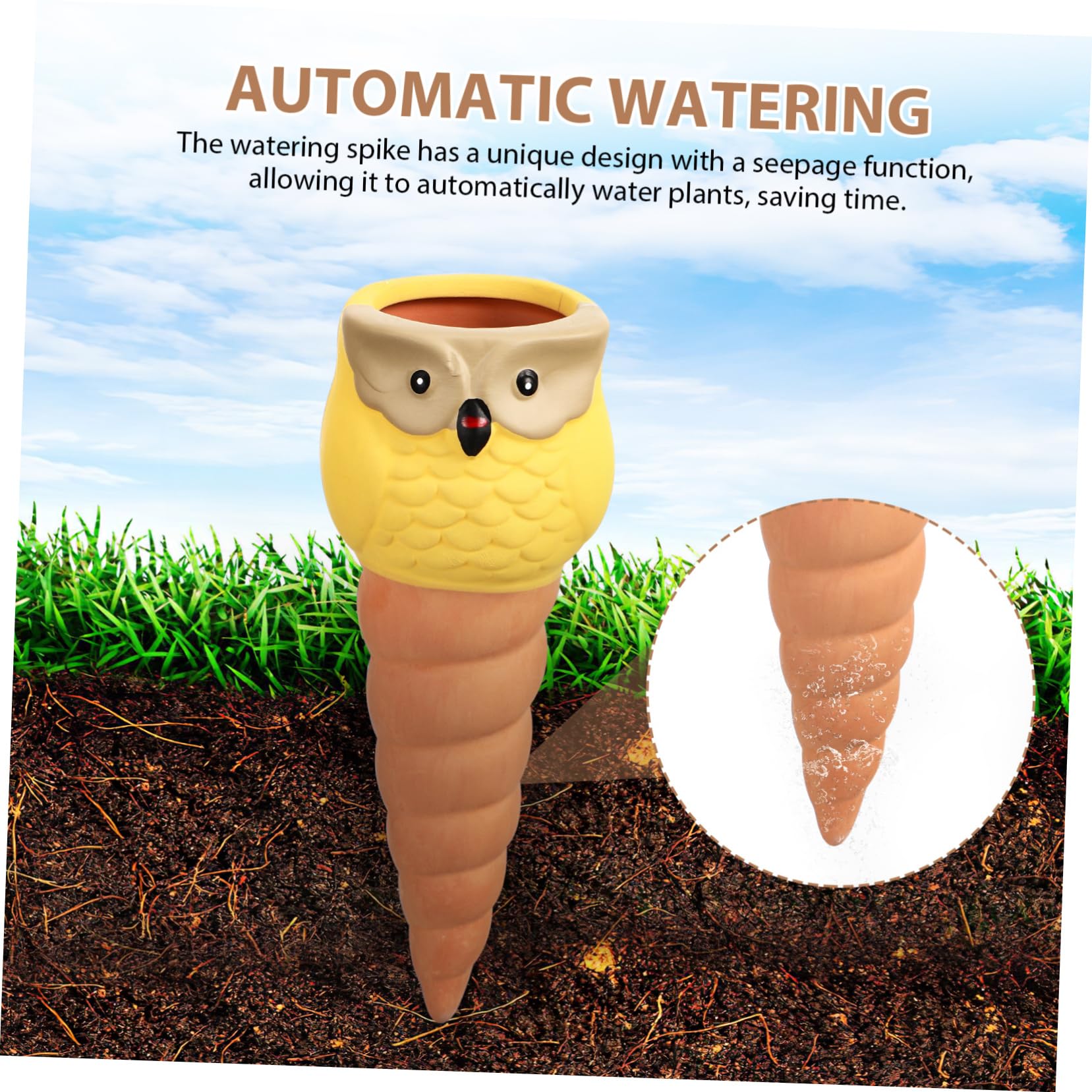 BESTonZON Dispositifs D'arrosage Automatique en Céramique de Hibou, 4 Pièces, Piquets pour Pots de Fleurs, Système Facile pour Arrosage Intérieur et Jardin