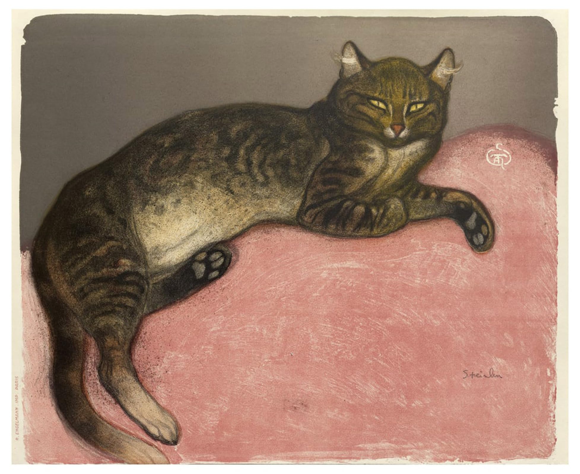 POSTERIIk Vintage Classic Picture Landscape Artwork Winter Cat on a Cushion by Théophile Alexandre Steinlen Portrait Canvas Painting for Office Home Decor 60x90cm