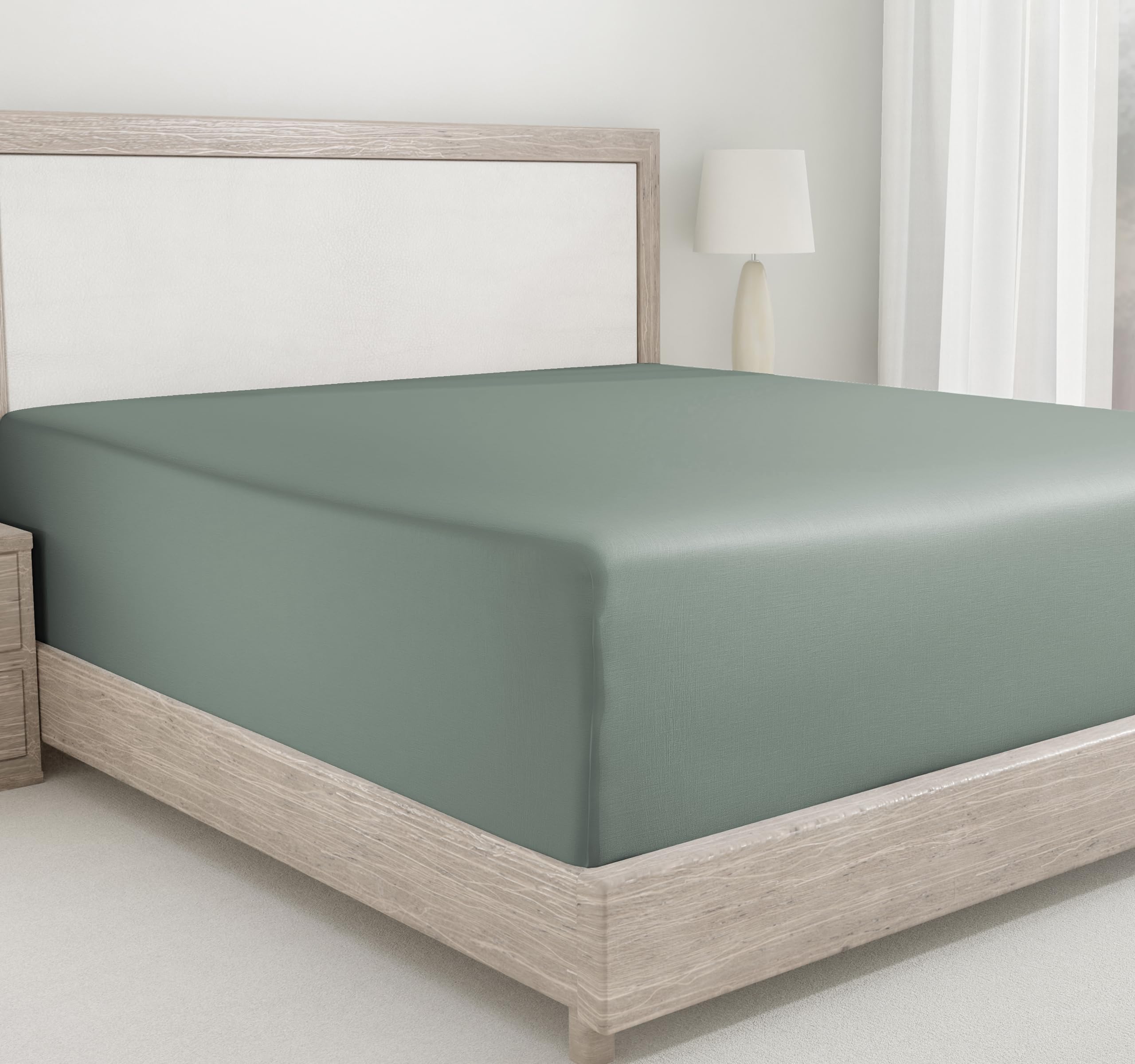 California Design Den Fitted Sheet for King Size Bed, Deep Pocket Soft 400 Thread Count 100% Cotton Sateen, No Pop-Off Elastic, Durable Hotel Quality Bedding, 1 Fitted Sheet Only (King, Sage Green)