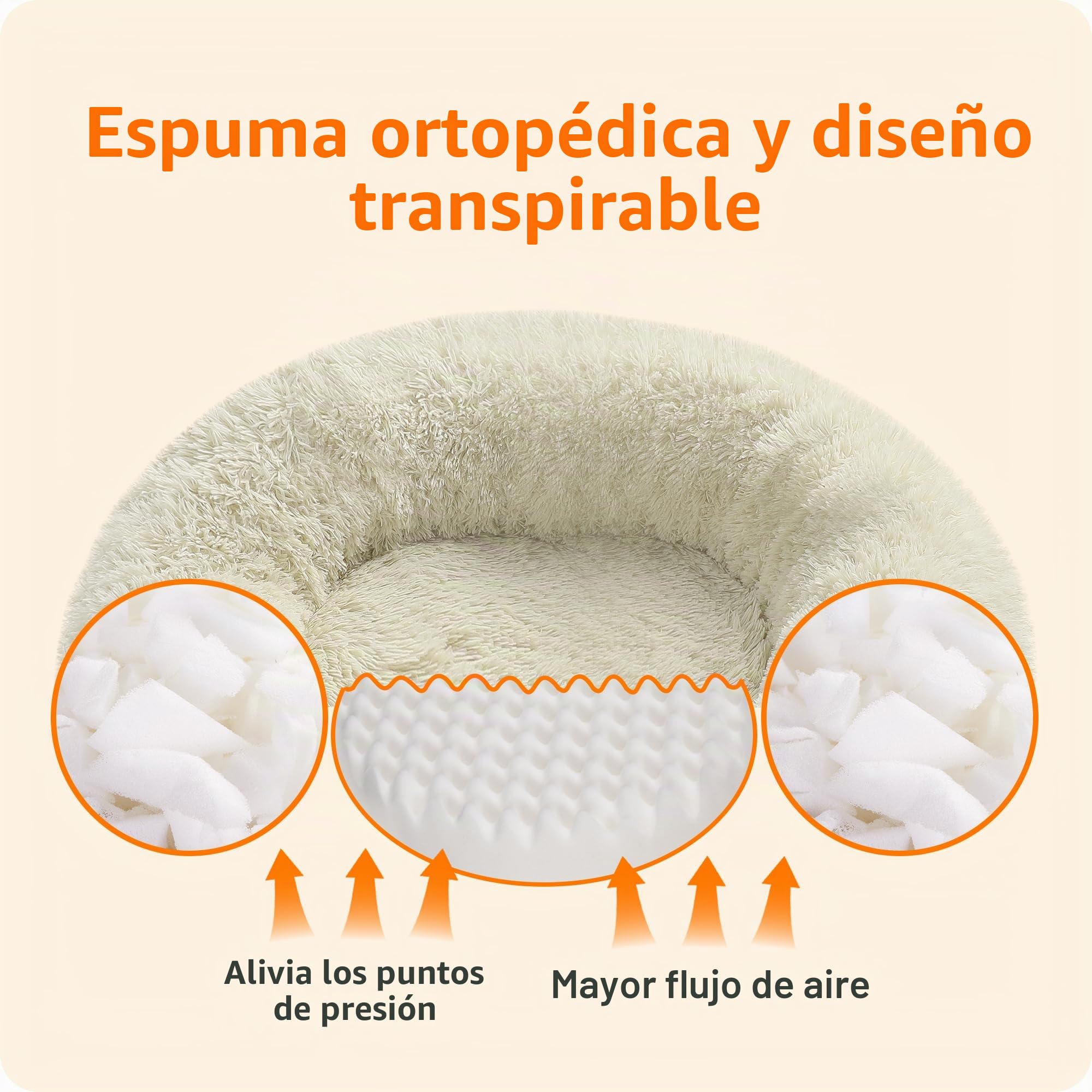 HMTOPE Cama ortopédica redonda para perros, cojín para perros, gatos, donut, cesta para perros, lavable, 120 cm de diámetro, color beige