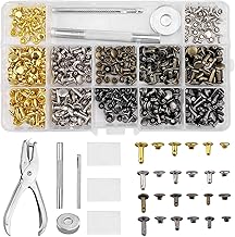 Lixiluxia 180 Pairs of Rivets for Leather Knock, 3 Sizes Rivets Stitching, Open End Rivets, Brass Rivets Croc Buckle Button, Rivet Leather Goods, Leather Rivet Tool Set (4 Colors)