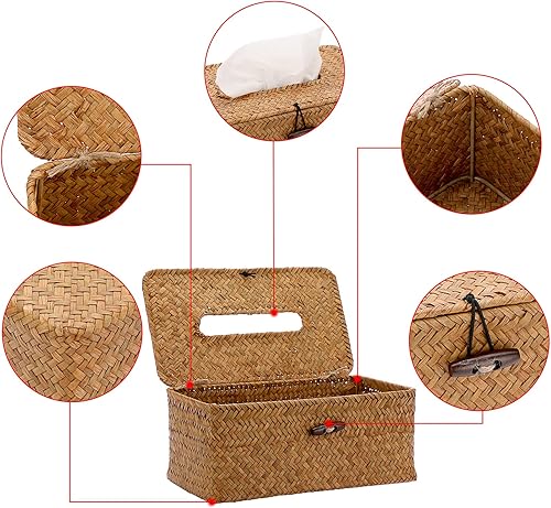Miniatura 4 de Sumnacon Caja de pañuelos rectangular para caja de pañuelos de hierba marina, soporte de tejido tejido decorativo para caja de pañuelos de baño,