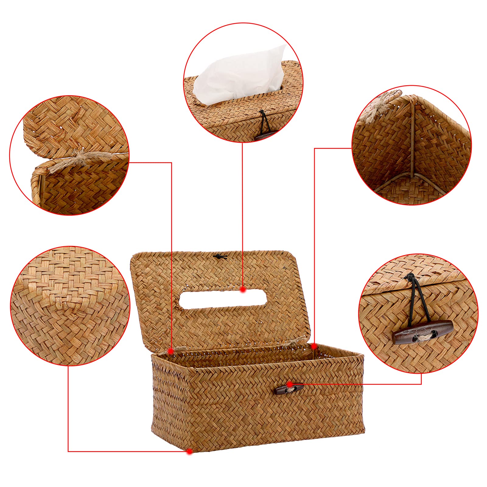 BTSKY Scatola rettangolare per fazzoletti facciali in alghe marine, decorativa in vimini intrecciato, organizer per cucina, bagno, ufficio e hotel, caramello