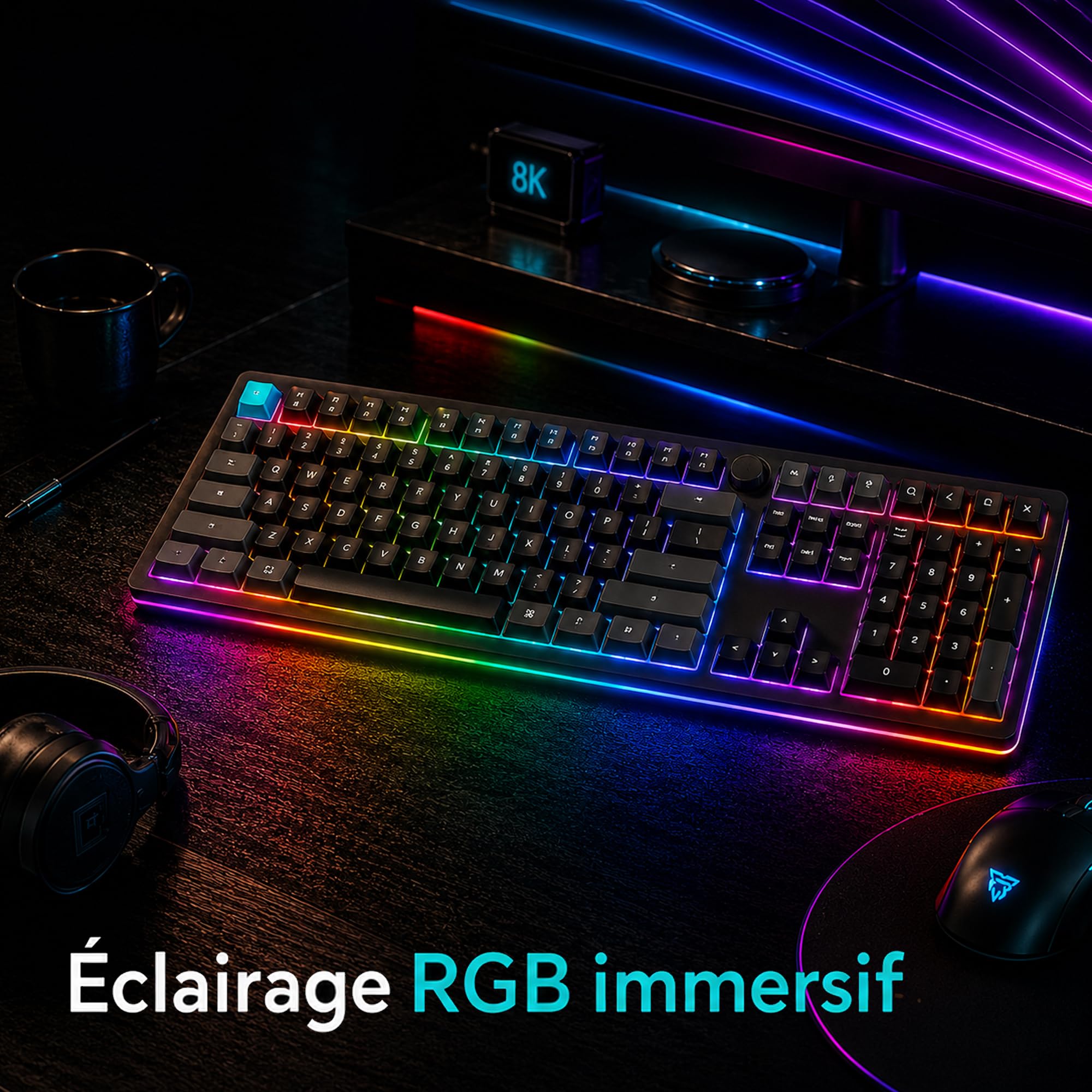 Keychron Q6 Ultra Clavier Mécanique sans Fil Aluminium 8K Polling Rate AZERTY, 2.4 GHz/Bluetooth/Fil Pleine Taille RGB Personnalisable, Hot-Swap Pom Rouge Switch pour Mac Windows Linux - Noir