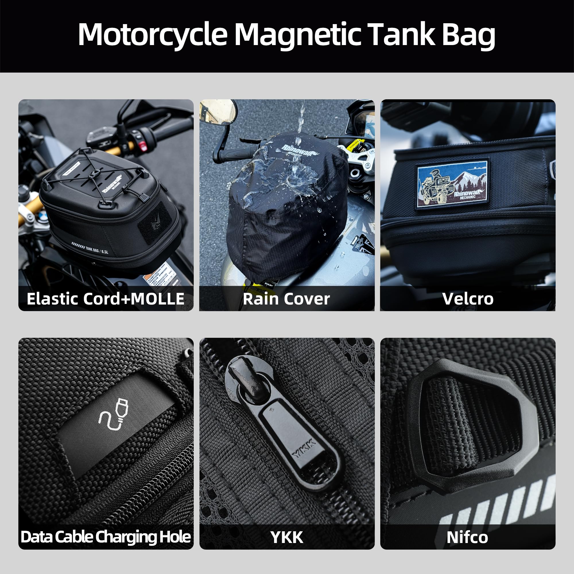 Motorrad Tankrucksack 5–6,5 L Magnet-Schnellverschluss Regenhaube Schwarz für Harley-Davidson Indian Honda Yamaha Suzuki