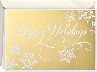 Hallmark Gold Foil Happy Holidays Boxed Christmas Cards, 16 Elegant Cards & 17 Envelopes for Festive Greetings
