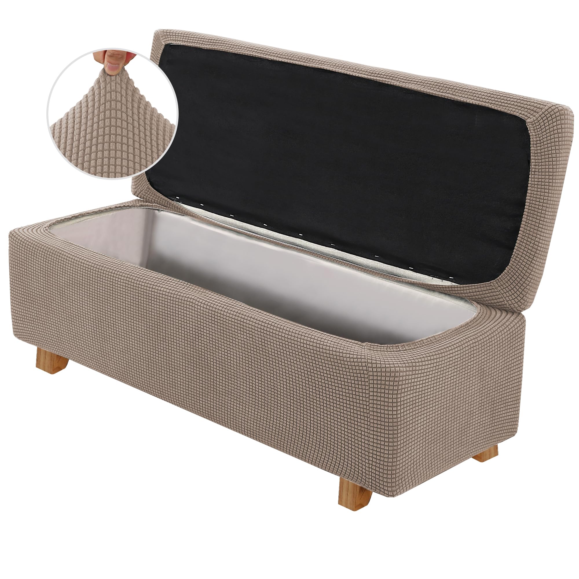 H.VERSAILTEX 2 Piece Style Stretch Ottoman Cover Folding Storage Stool Furniture Protector Ottoman Slipcovers Rectangle with Elastic Bottom(X-Large,Sand)