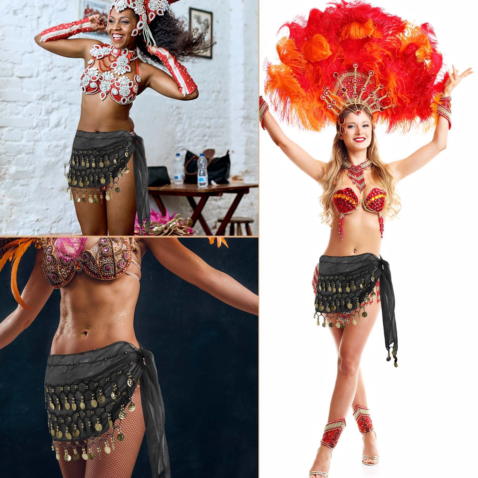 Cinturón de danza del vientre para mujer con monedas, toalla de baile de gasa