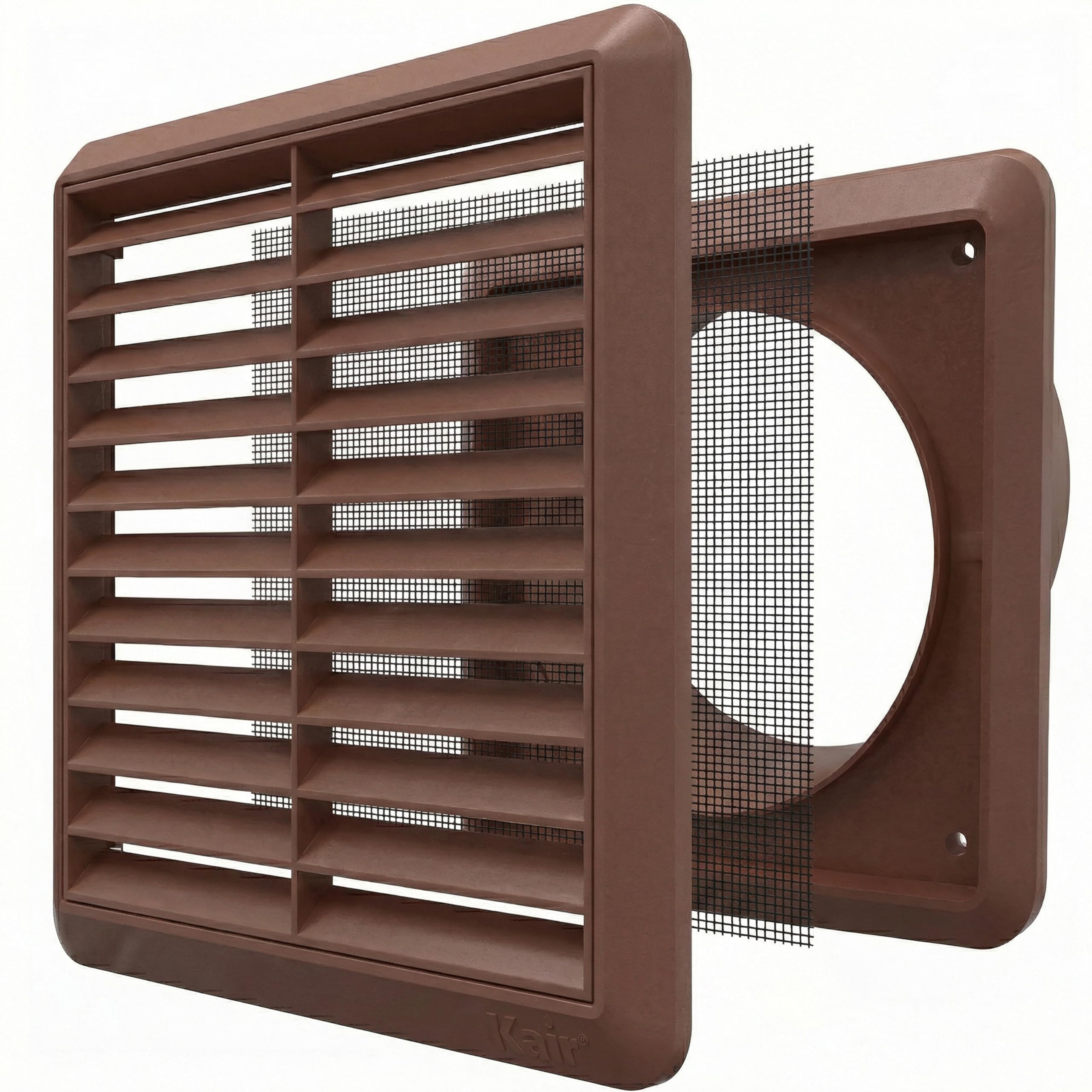 Kair Men's Brown 125Mm Louvred Wall Vent Grille With Flyscreen - 125Mm / 5 Inch Round Rear Spigot & 155Mm Front Cover