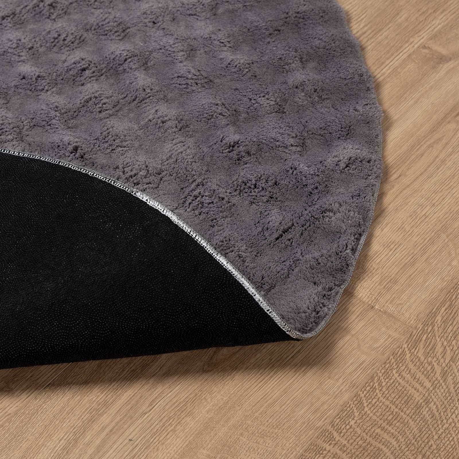 Tappeto rotondo Sirolo, 120 cm, in poliestere facile da pulire, con retro antiscivolo, per soggiorno, camera da letto, cucina e terrazza coperta, colore: antracite