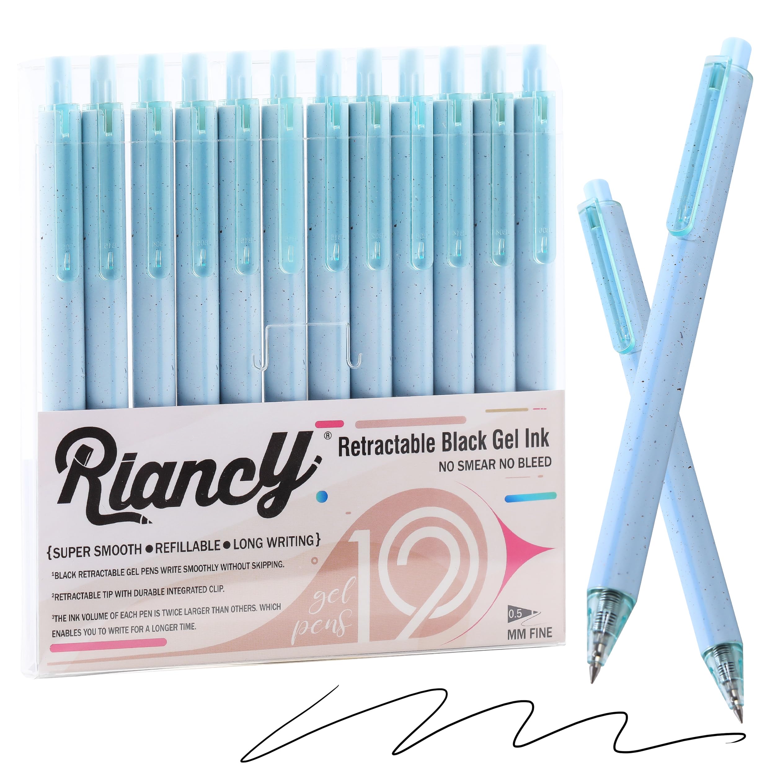 RIANCY Premium Blue Gel Pens - Smooth Writing, Quick Dry, Set of 12 - Ideal for Journaling, Note-Taking, Art Supplies