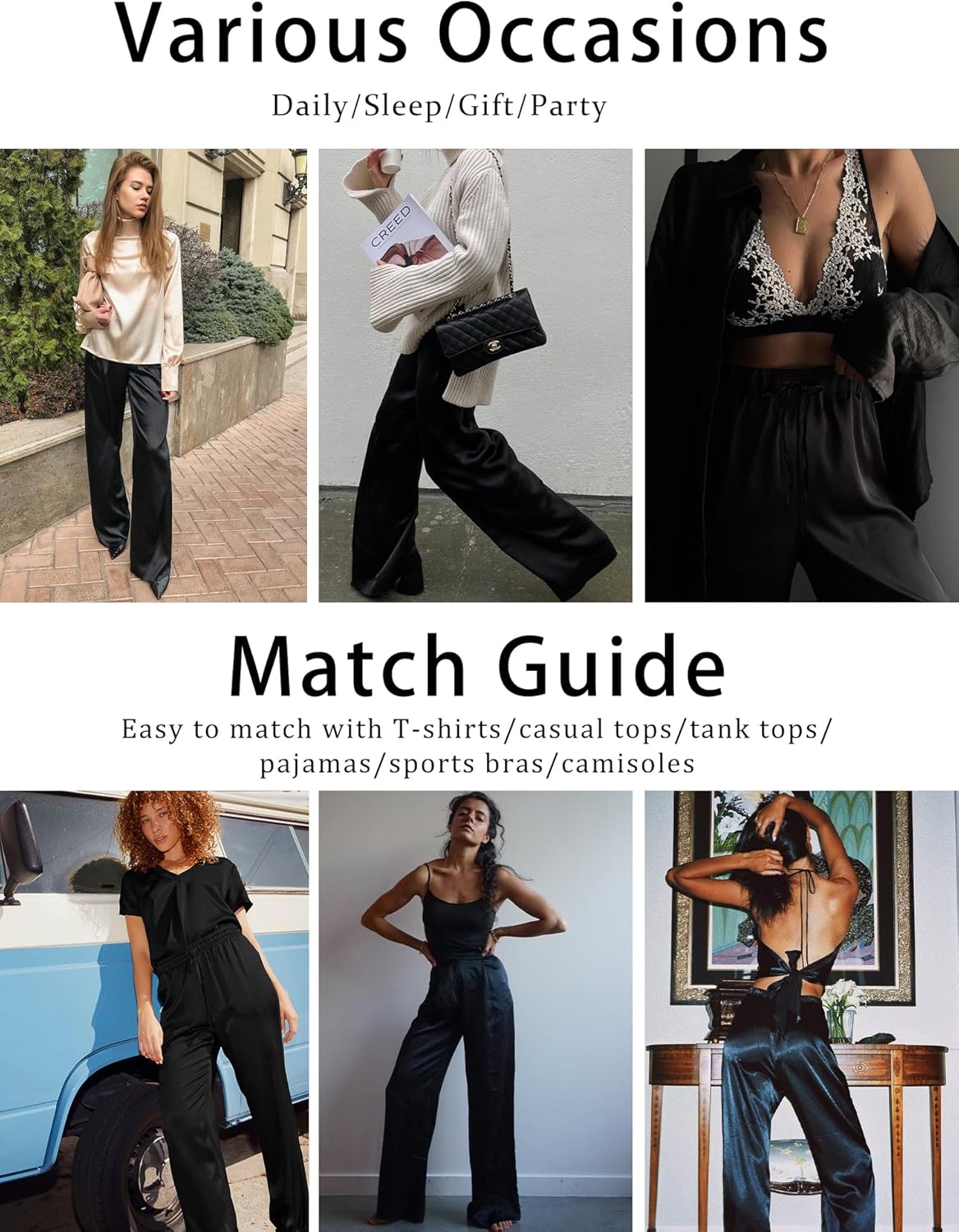 SWOMOG Women's Silk Satin Pajama Pants Soft Long Lounge Pant Drawstring Trousers Casual Sleepwear Pj Bottoms with Pockets - Image 5