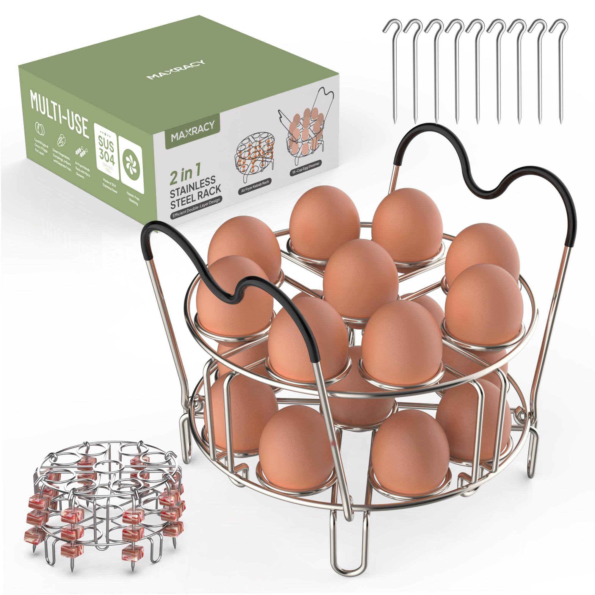 Stackable Egg Steamer Rack Trivet 9 holes with Heat Resistant Handles for Instant Pot Accessories Stainless Steel Egg Assit fits 6qt 8qt Pressure Cooker(9 Holes Handle Set)