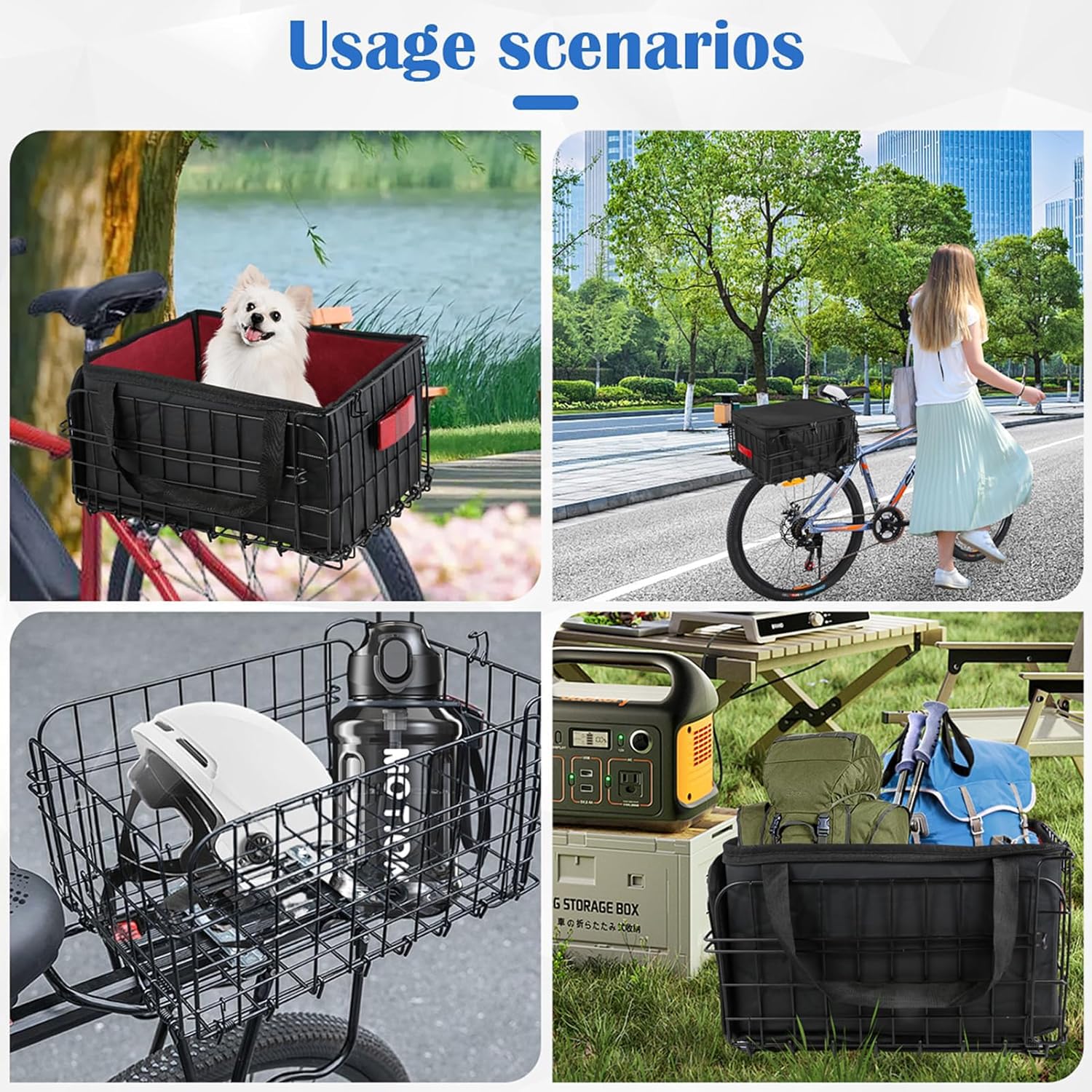 Cestino per bicicletta posteriore, Portapacchi posteriore per bicicletta pieghevole con Borsa impermeabile rimovibile, rete di carico, copertura impermeabile e striscia riflettente