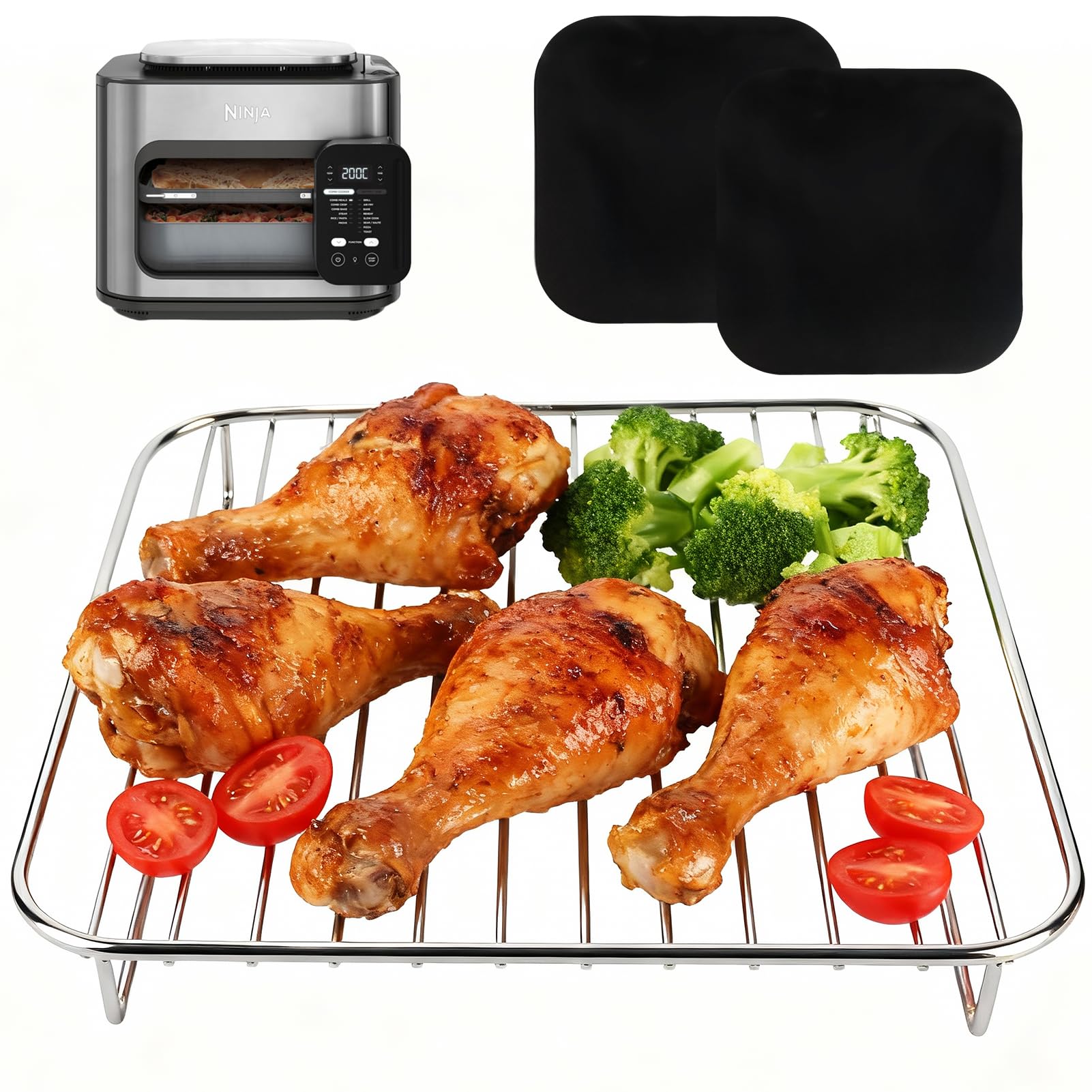 BYKITCHEN Air Fryer Accessories for Ninja Combi 12-in-1 Multi-Cooker, Air Fryer Rack with 2 Oven Liner for Ninja Microwave Oven, Air Fryer SPF700UK, Grill/Roasting Rack
