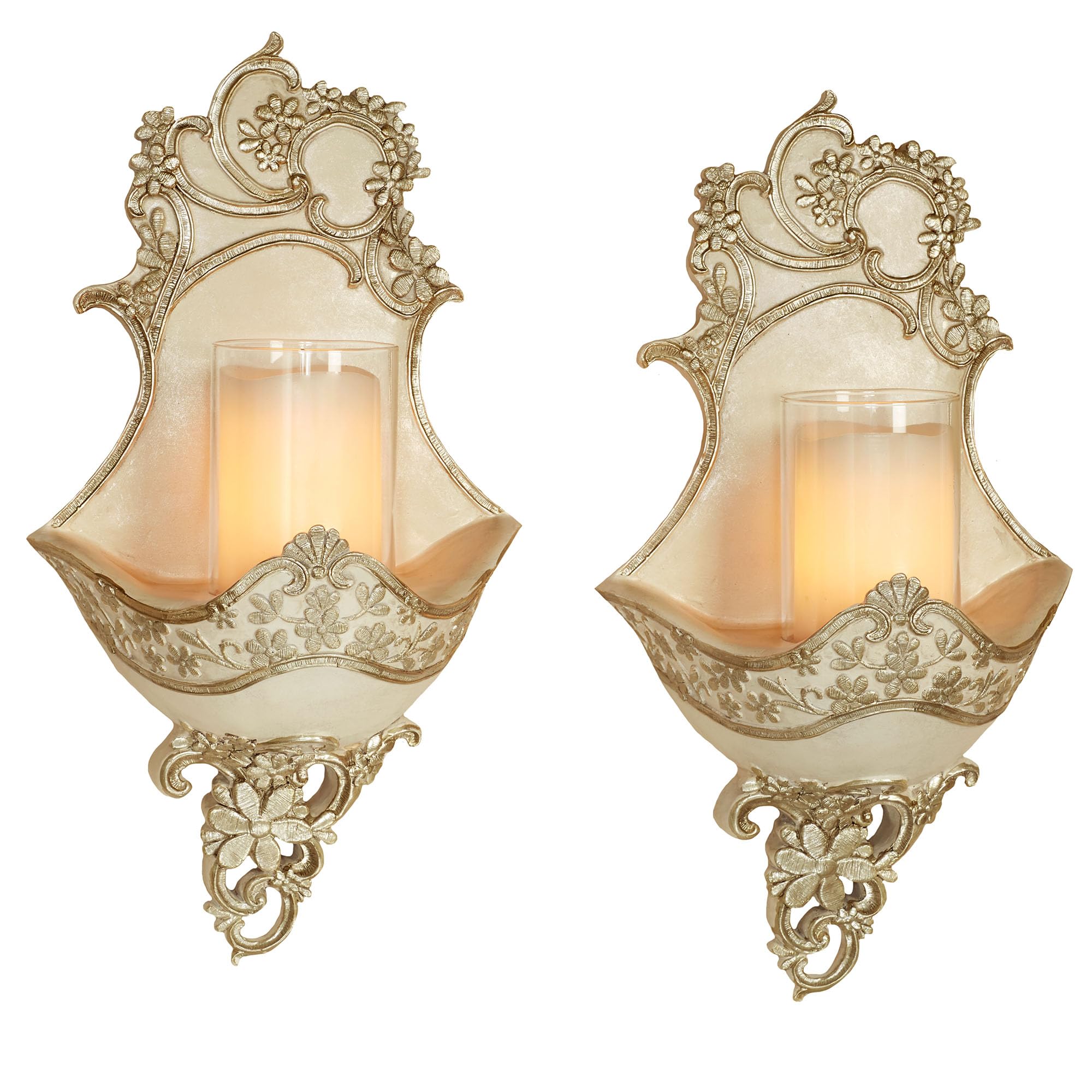 Floressa Platinum Candle Holder Wall Sconce Pair