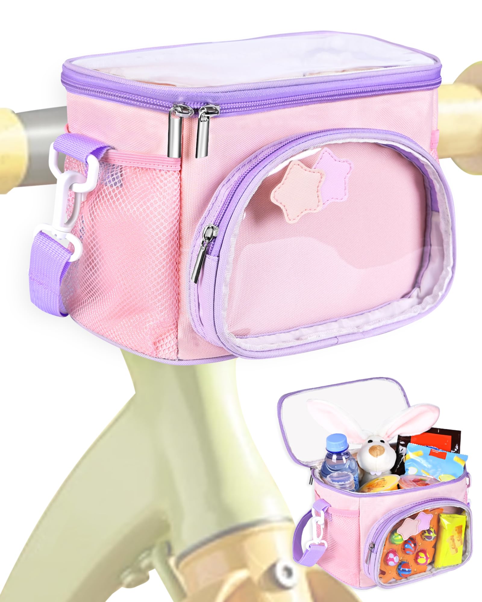 ZOMICE Kids Bike Basket, Front Handlebar Bag for Kids Girls Bikes, Waterproof Small Bike Basket with Zipper for Toddler Scooter Tricycle Bicycle