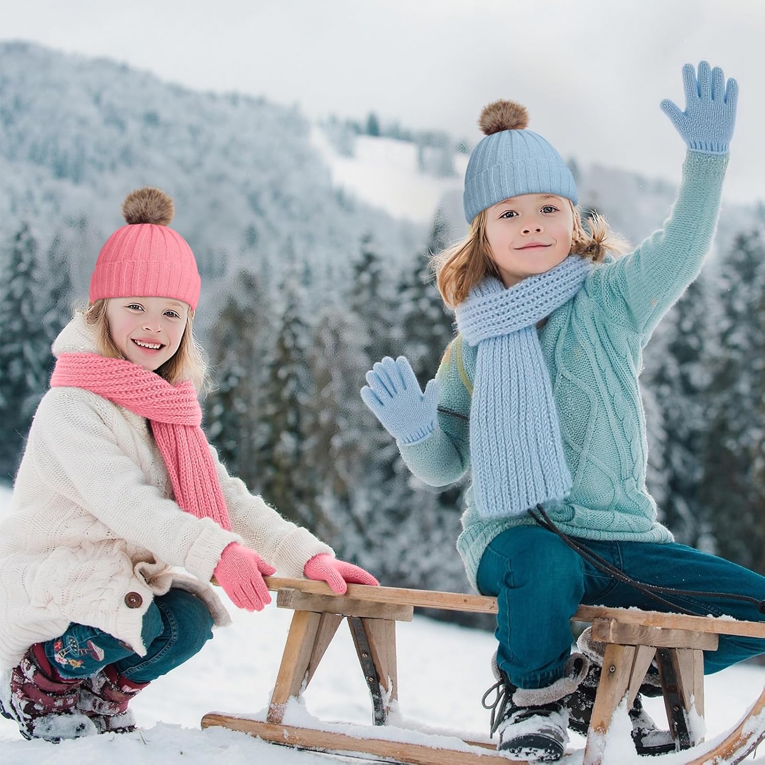 Liitrsh 4 Sets Kids Winter Hat Gloves Scarf Set Girls Boys Knit Hat Long Scarf Snow Gloves Outdoor for Toddler - Image 5