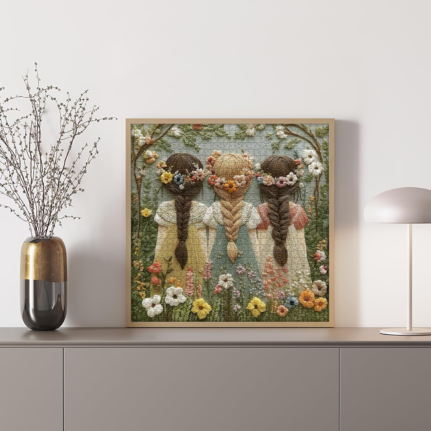 PICKFORU Needle Flower Child Jigsaw Puzzle 1000 Pieces, Nature Garden Flower Puzzle Embroidery Art, Wildflower Aesthetic Plant Floral Challenge Jigsaw Puzzle for Adults image 3