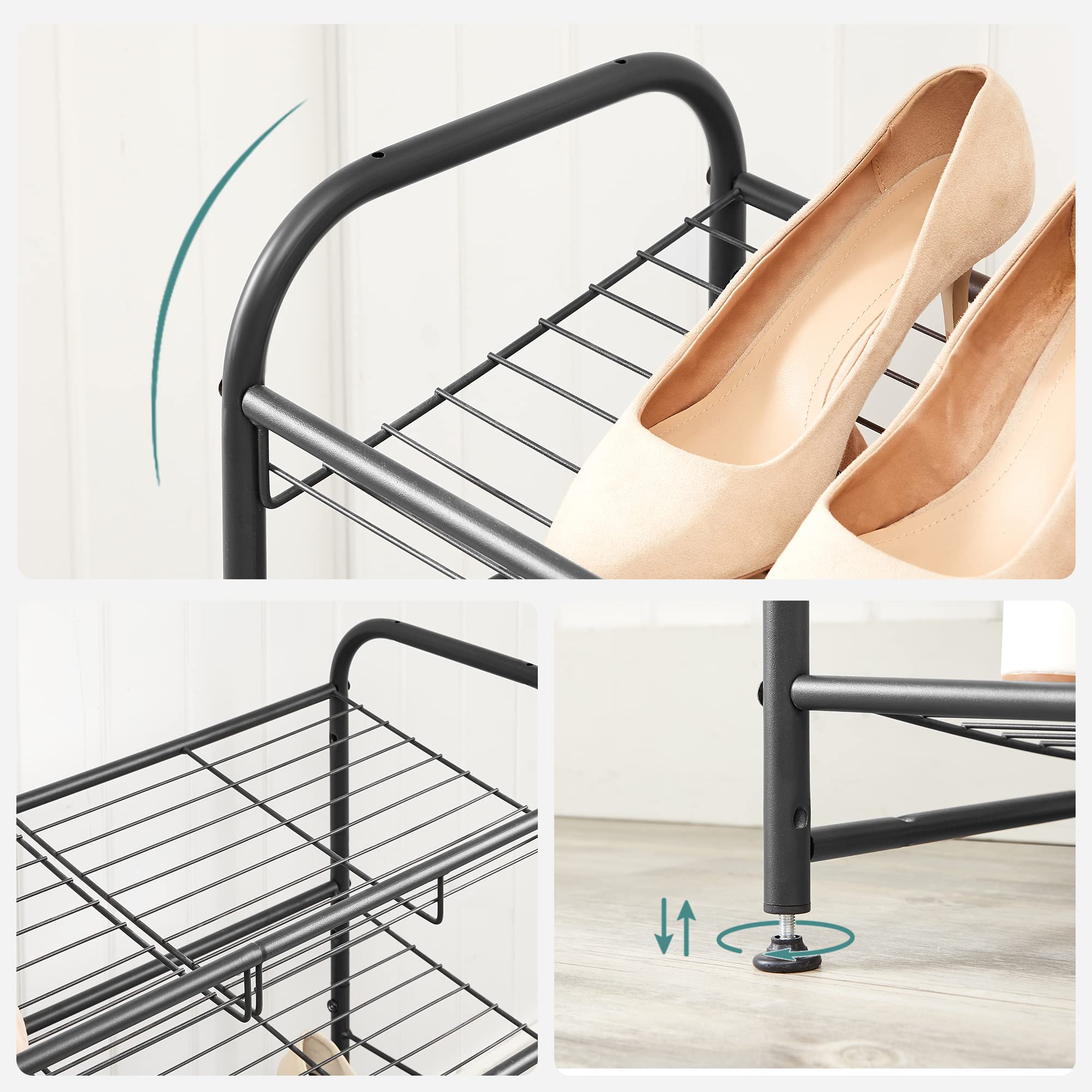 SONGMICS Estante Zapatero Apilable de 2 Niveles, para 8 Pares | Estante para Zapatos, Acero, 68,5 x 27,5 x 37 cm, para Tacones Altos, Zapatillas, Negro, Colección DAVIAN LMR065B01