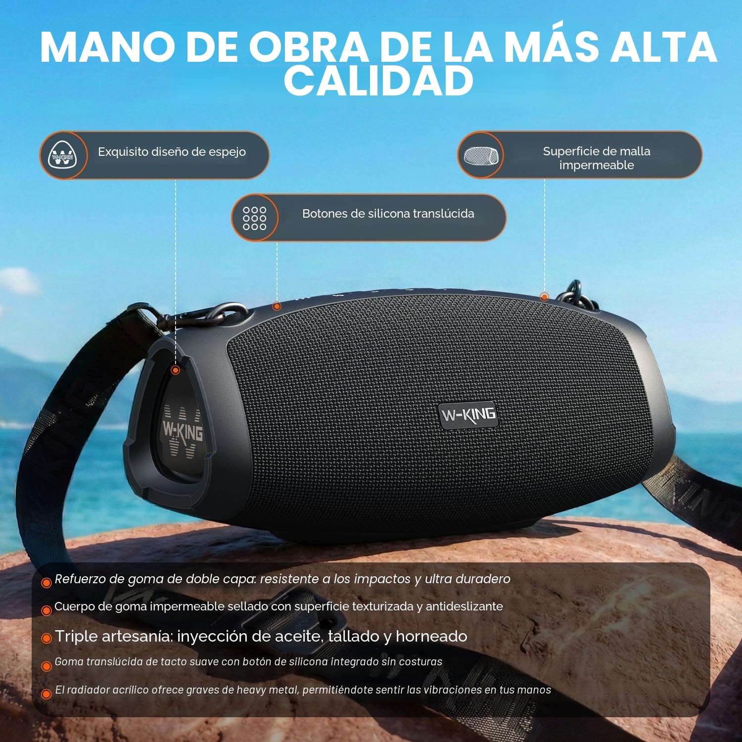 W-KING 120W PICO Altavoces Bluetooth Grande Portátiles con Super Bajo, 70W RMS Impermeable Speaker de Inalámbrico para Fiesta, Radiadores Pasivos Triples, HIFI/42H/DSP/TF/AUX/EQ/PowerBank/abridor(X10)