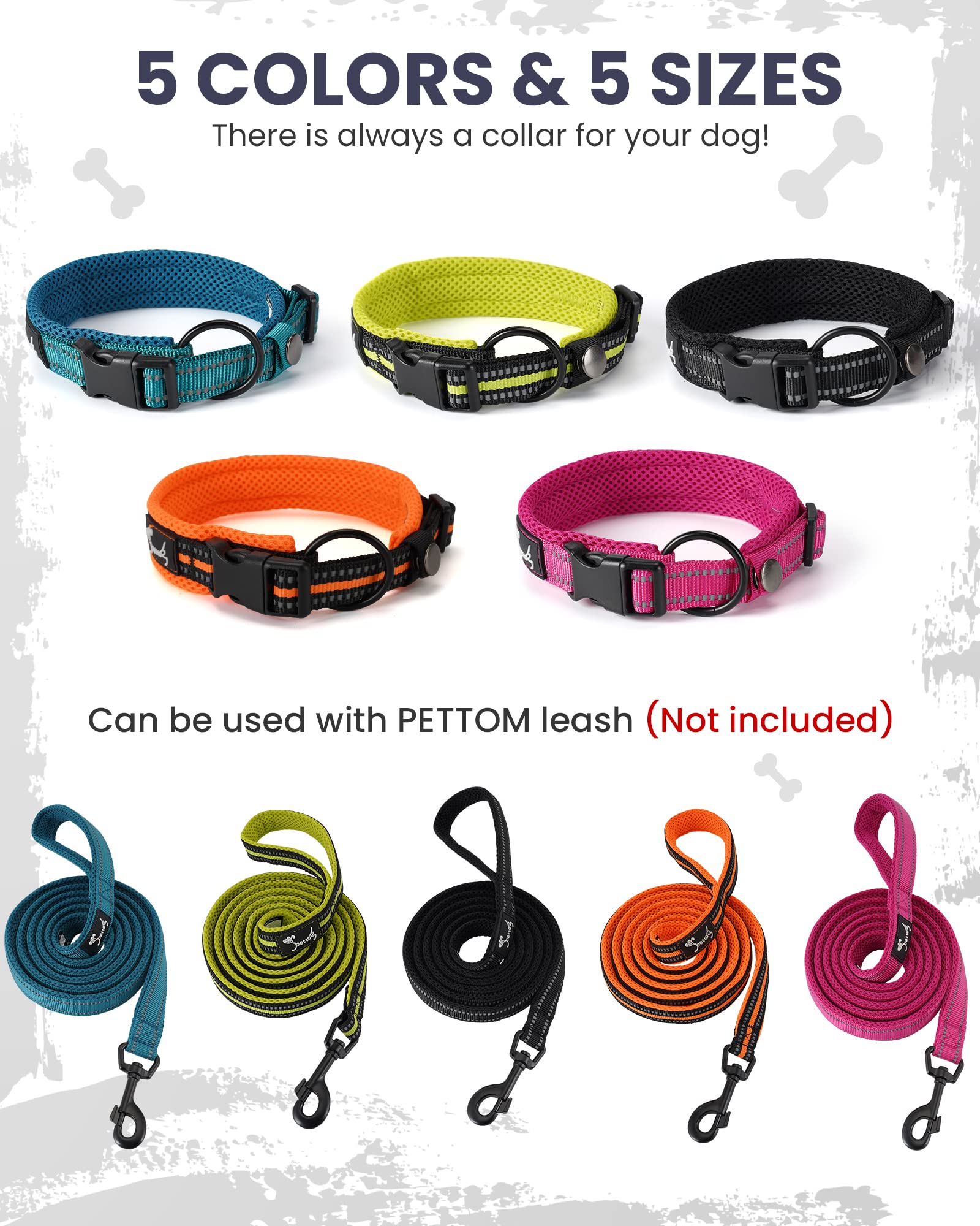 PETTOM Collare Cane Cani Cuccioli Piccola Taglia Media Grande con Targhetta Nome Riflettente Morbido Regolabile Imbottito Sicurezza Nylon Morbido Resistente Traspirante (Nero S)