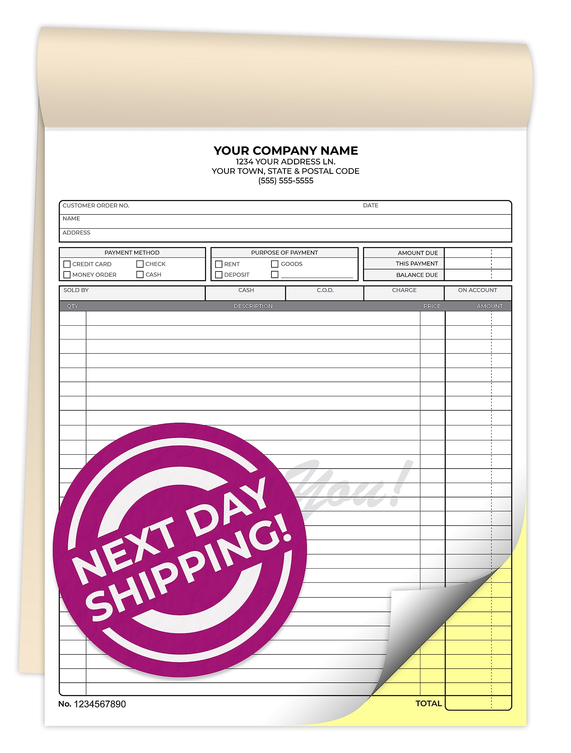 Custom 8.5" x 11" Carbonless NCR Books in 2-Part Duplicate Invoices, Receipts, Work Orders, Sales Orders, Purchase Orders, Estimates, Quote Forms with Your Company/Business Name (100 Sets)