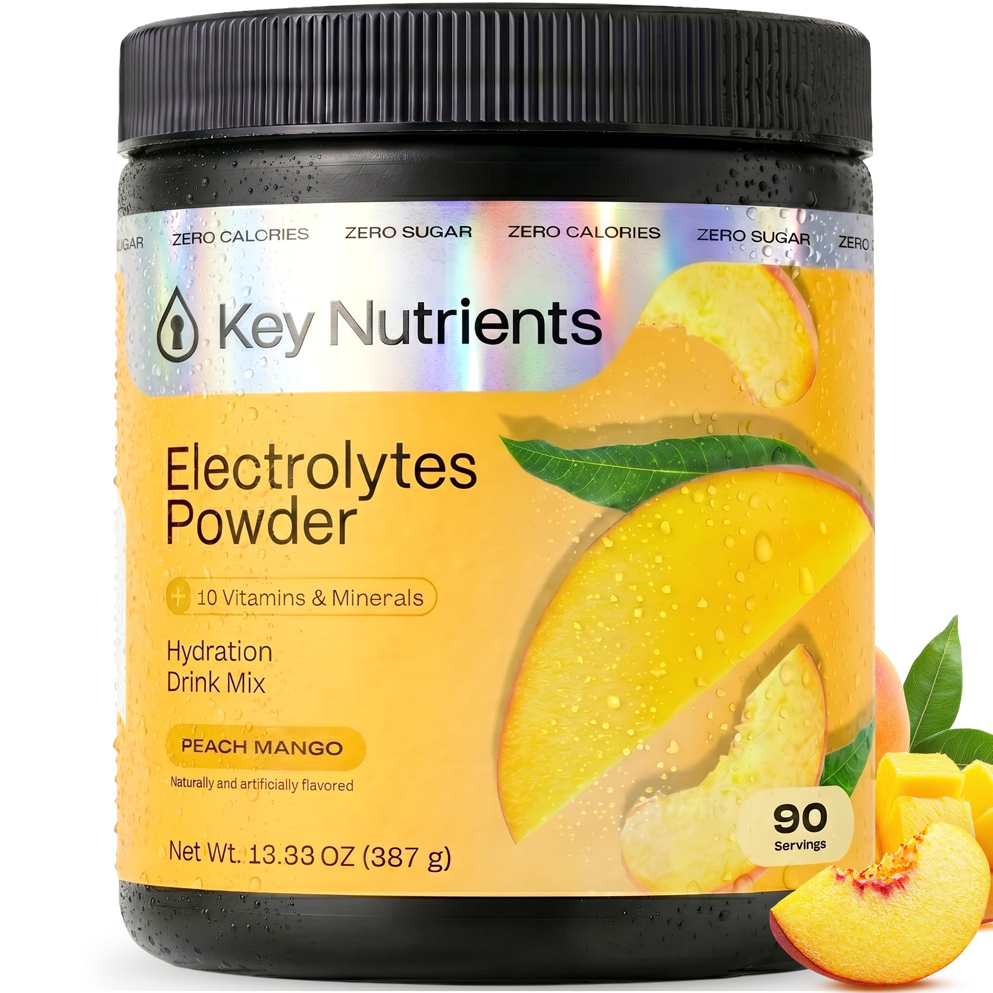 KEY NUTRIENTS 셀레늄 멀티비타민 전해질 파우더 무설탕 - 트로피컬 피치 망고 전해질 파우더 - 지구력 및 에너지 보충제 - 하이드레이션 파우더 - 칼로리 없음 - 90회 분량 - 미국 제조