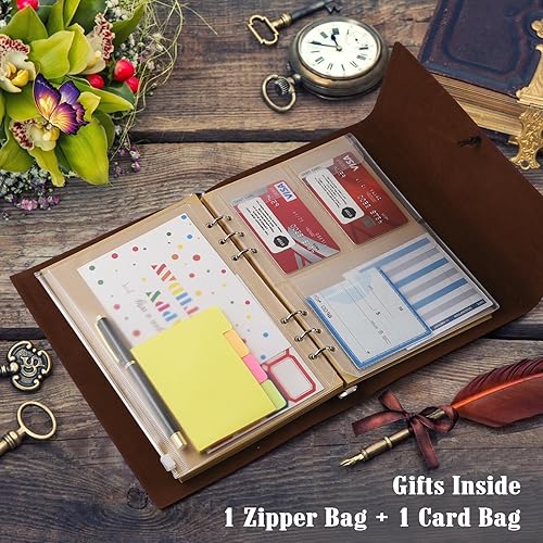 Miniatura 5 de Diario de cuero, diario de viaje con 2 bolsillos, diario vintage recargable para escribir, diario para mujeres, hombres, niñas y niños, papel en