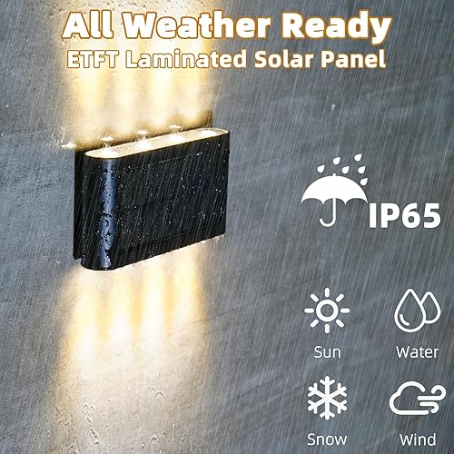 Miniatura 3 de Luces solares de pared para exteriores, 3000 K blanco cálido, impermeables, elegantes luces modernas, iluminación solar brillante arriba y abajo con