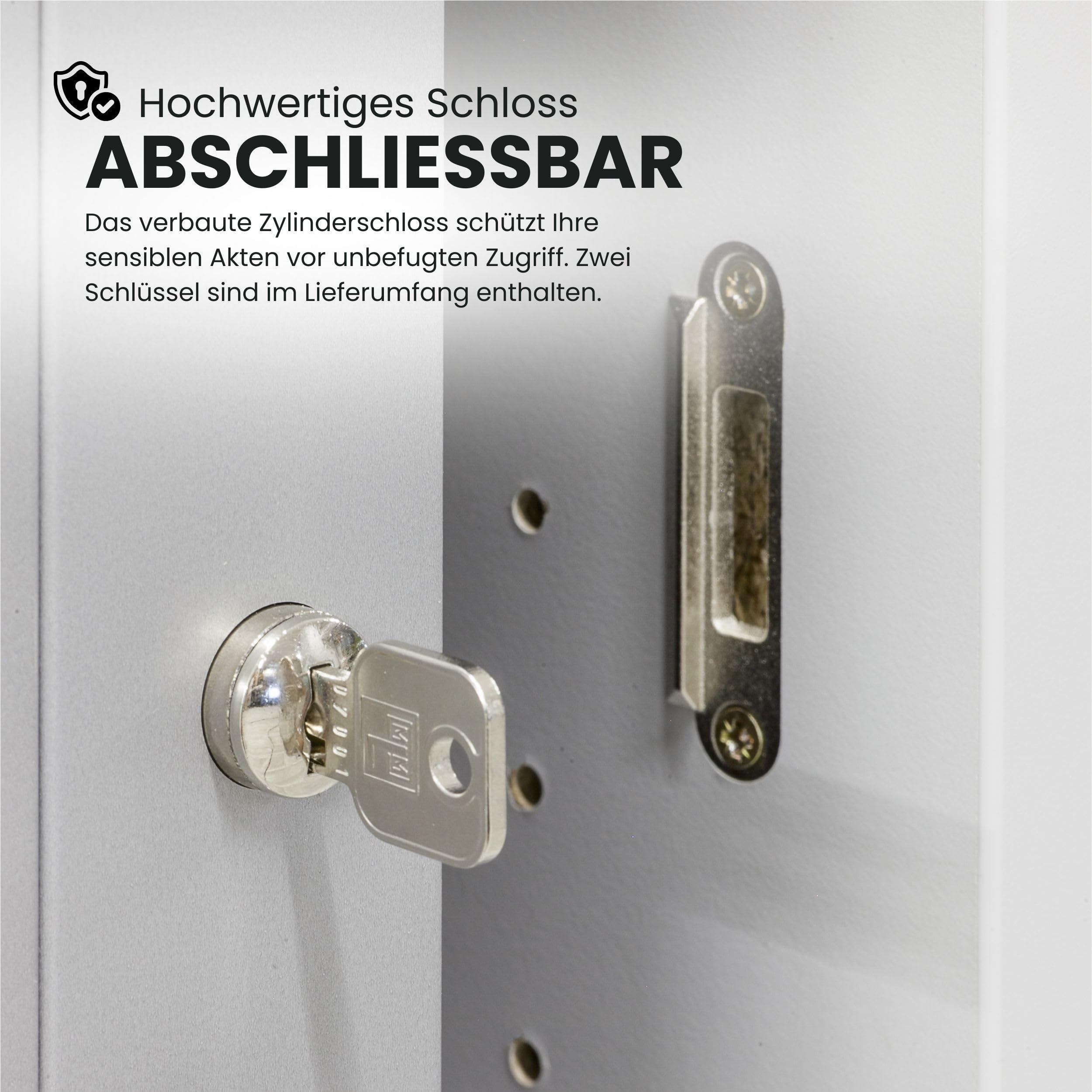bümö Aktenschrank abschließbar mit Rollladen, Rollladenschrank für Ordner & Co. - Büroschrank mit Rollo, abschließbarer Ordnerschrank aus Holz in Buche/Silber mit Relinggriff