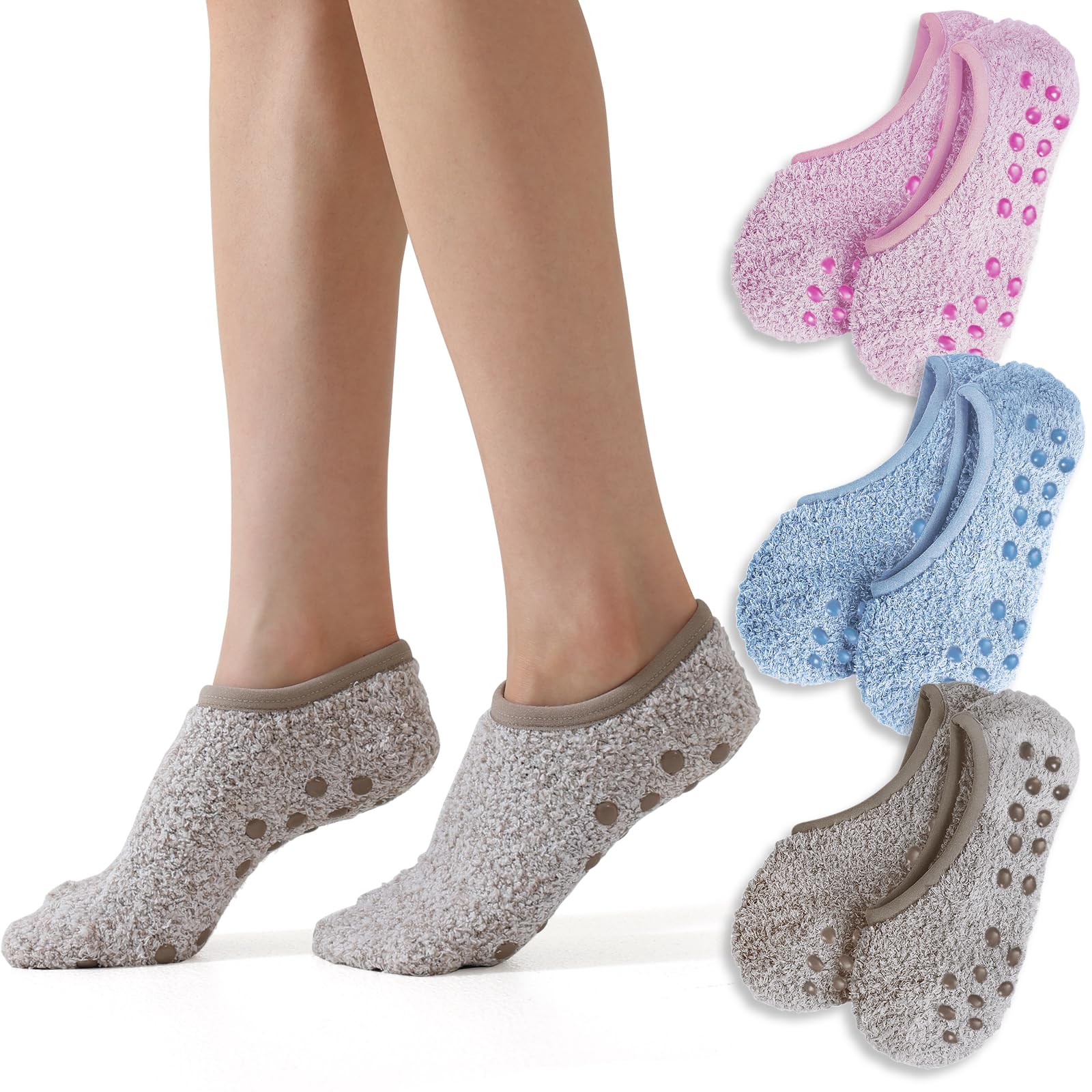 AmazingStone 3Pairs Ankle Socks Low cut Pom Pom Fluffy Fuzzy Warm Winter Plush Slipper Socks For Women