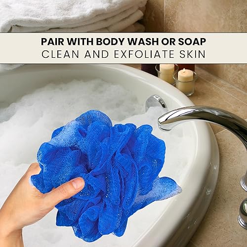 Blue Bath Sponge 3-Pack - Exfoliating Loofah with Suction Cup(Blue)