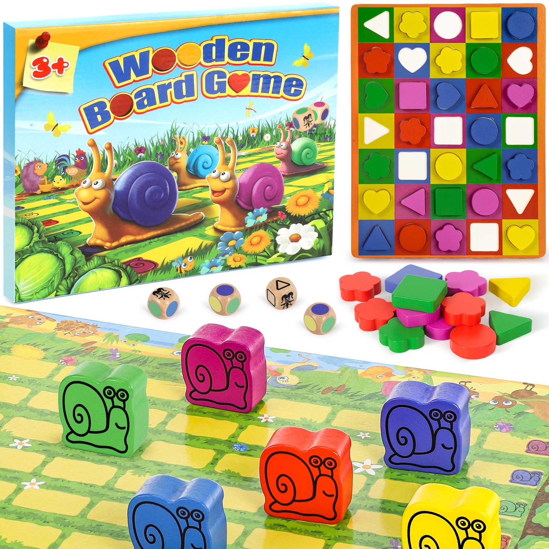 2 in 1 Wooden Board Games,Travel Games for Kids,Montessori Toys for 3+ Years Old,Family Games for 1-6 Players,Educational Toys and Learning Games for 3-8 Year Olds Girl Boys Gifts