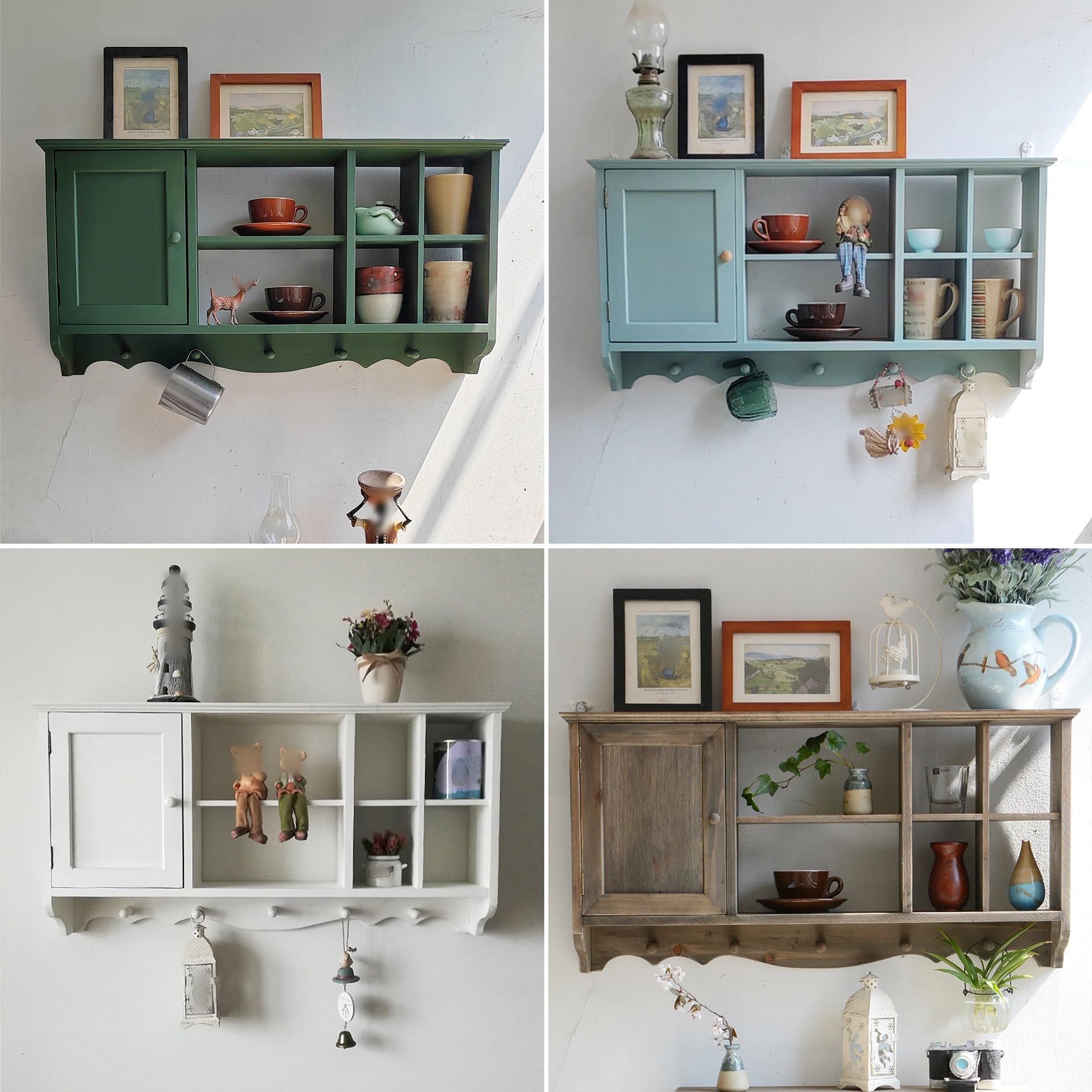 Wandregal aus Holz mit mehreren Schlitzen, platzsparender Hängeschrank mit Türen und 5 Hoo schwebendem Sto Rack für Wohnzimmer, Schlafzimmer, Küche, Dekor (Holz 1)