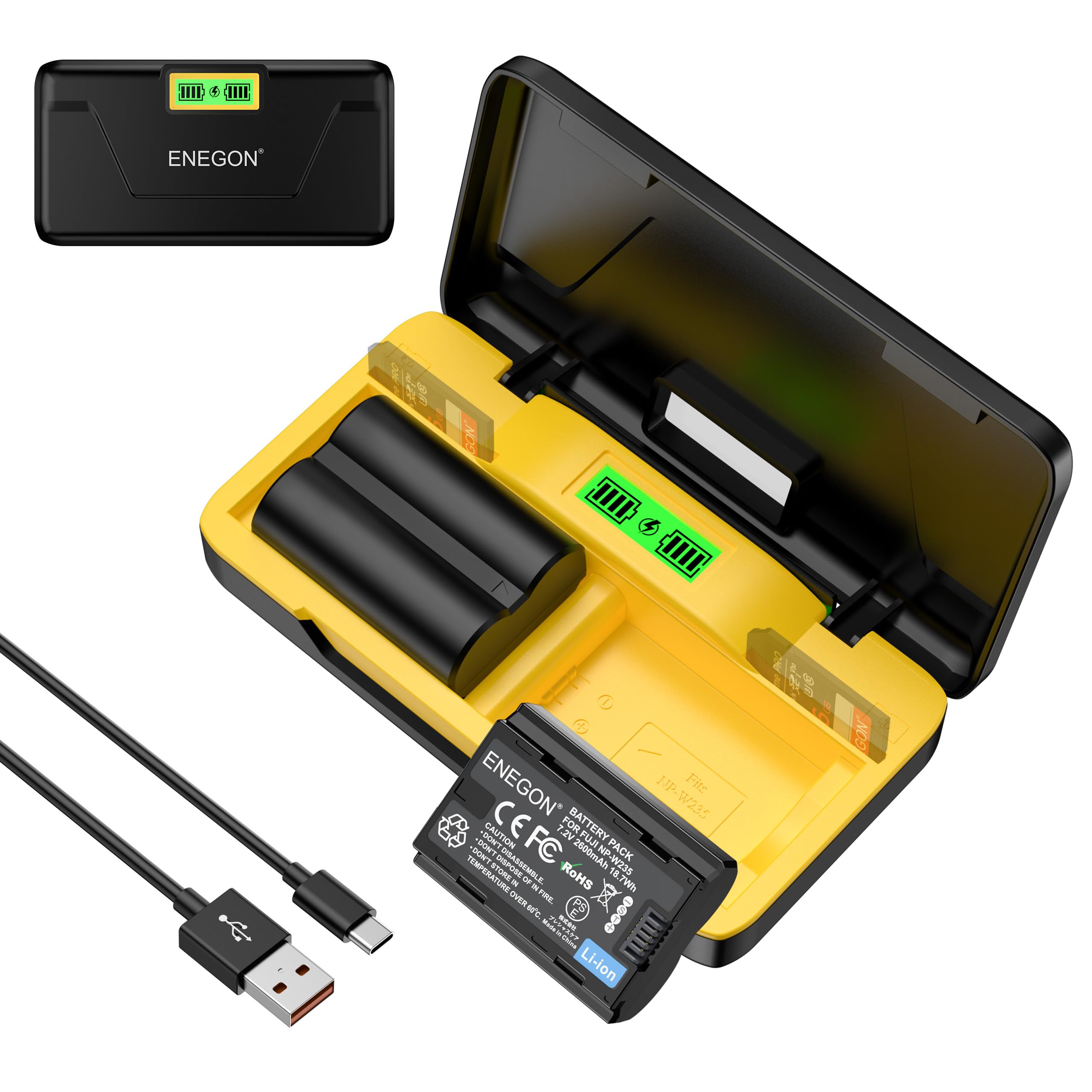 ENEGON NP-W235 20W Dual-Akku-Schnellladegerät-Set (2 x 2600 mAh) für X-T5, X-T4, GFX100 II，GFX100S II, GFX 100S, GFX 50S II, GFX100RF， VG-XT4 sowie X-H2S，X-H2 und X-S20
