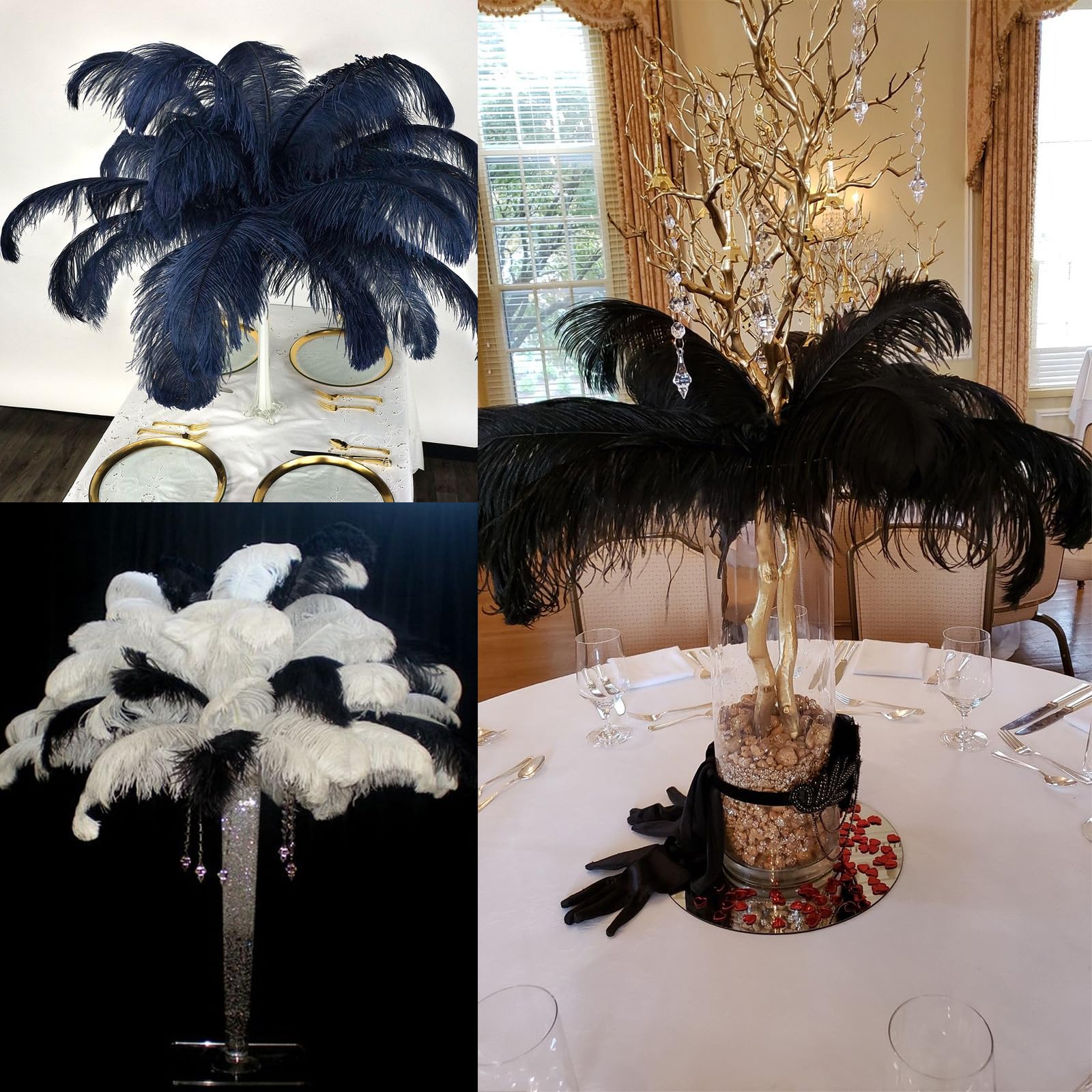 30 Pezzi Piume di Struzzo Decorative, per Abiti, la Decorazione Della Casa e Del Matrimonio, Vasi DIY, Lunghe (Nero)