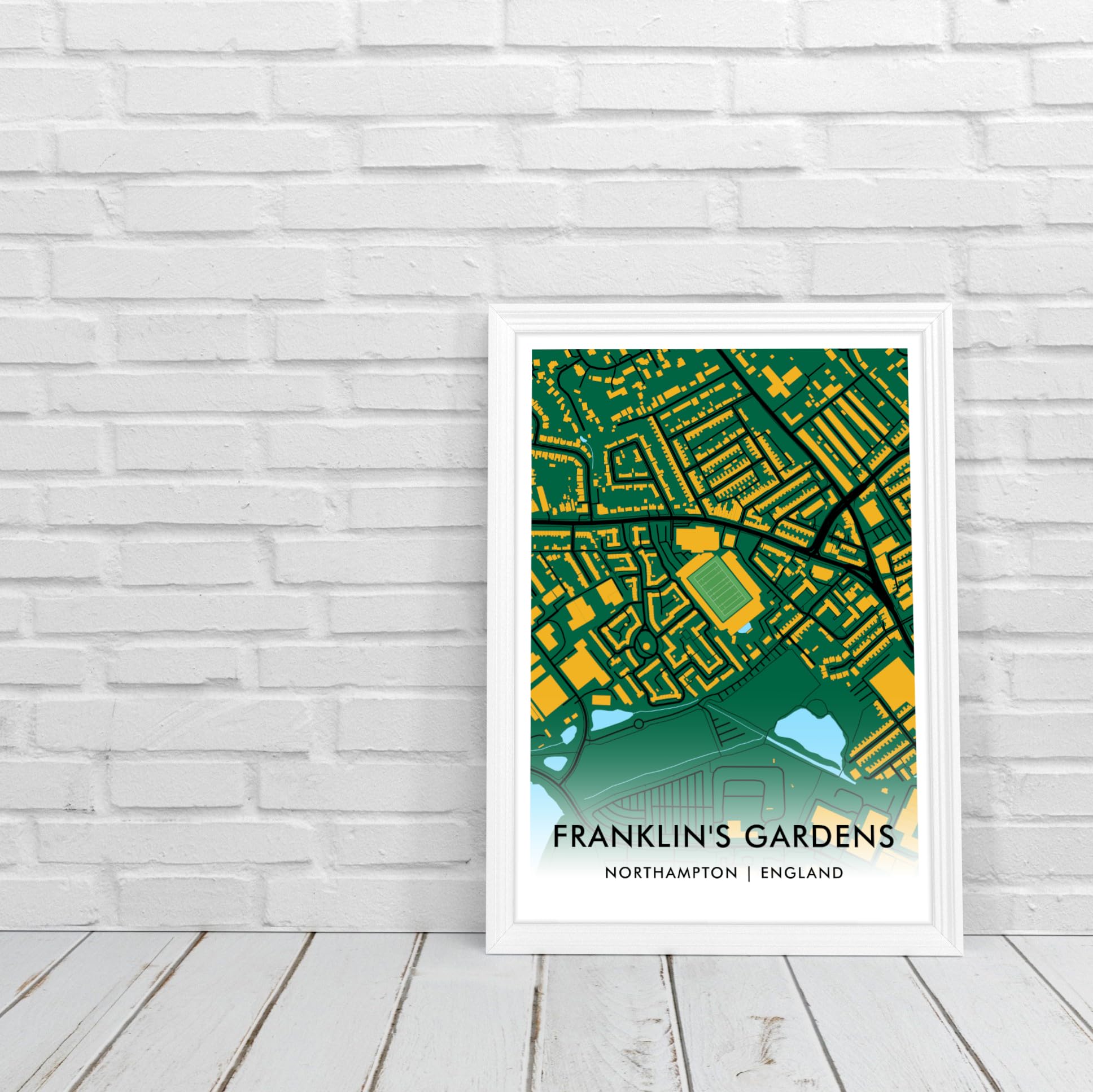 GroundDesigns NORTHAMPTON SAINTS Rugby Union Gift FRANKLIN'S GARDENS Stadium Art Unframed A3 Print NRFC, Green - Image 3