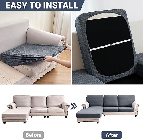 Miniatura 6 de Warmstar Fundas impermeables para sofá modular de 3 piezas, fundas de cojín elásticas de jacquard grueso lavable, apta para mascotas, funda de sofá