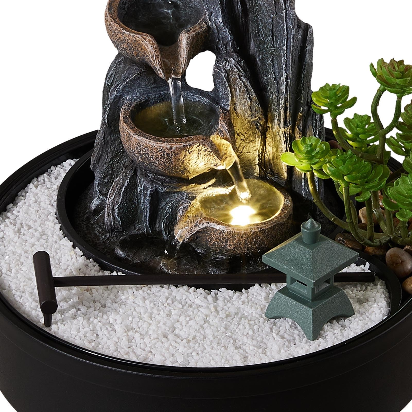 BTGGG Indoor Fountains with LED Light Rockery Indoor Water Features 21.5 * 21.5 * 20CM Desktop Indoor Waterfall for Meditation Relaxation 3 Pin UK Plug Included - Image 2