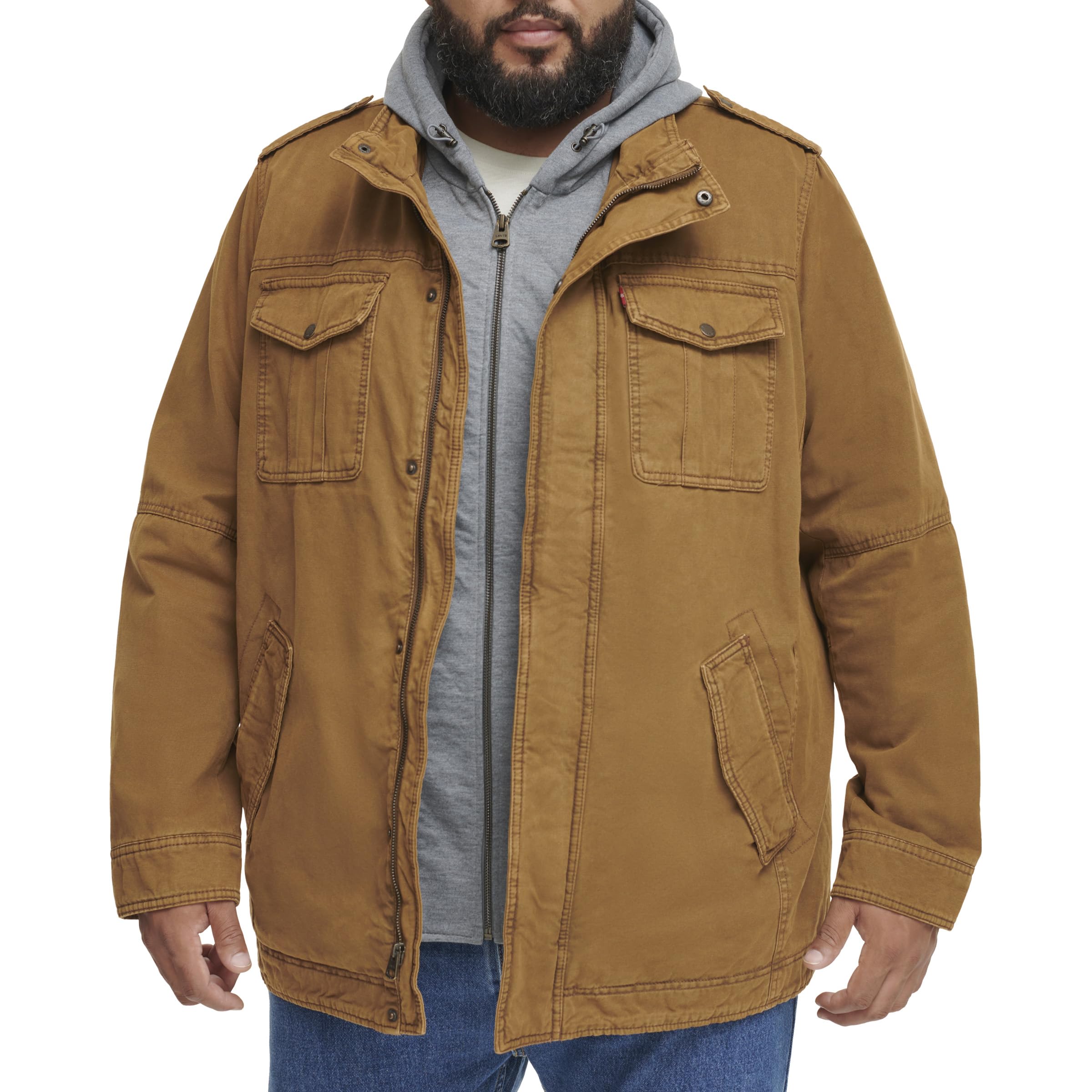 Levi's Men's Washed Cotton Hooded Military Jacket (Regular &amp; Big &amp; Tall Sizes)