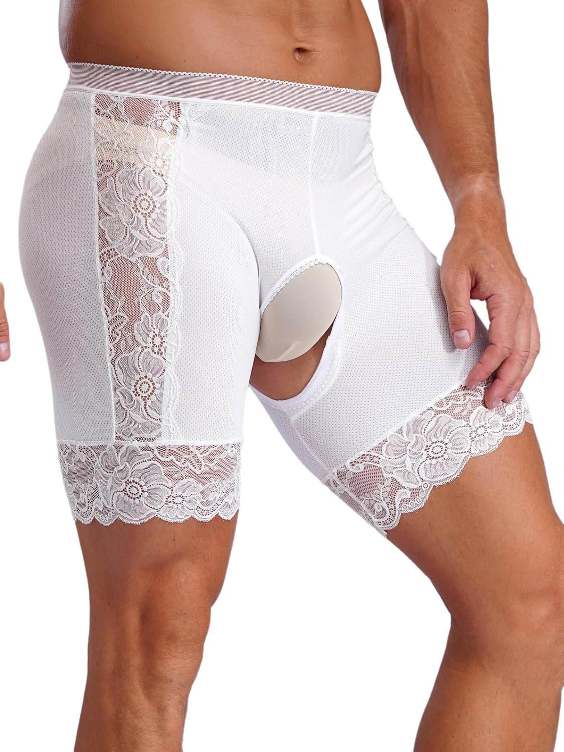Mens Sissy Boxers Briefs Sexy Lace Sheer Crotchless Boyshorts Panties Knickers Underwear