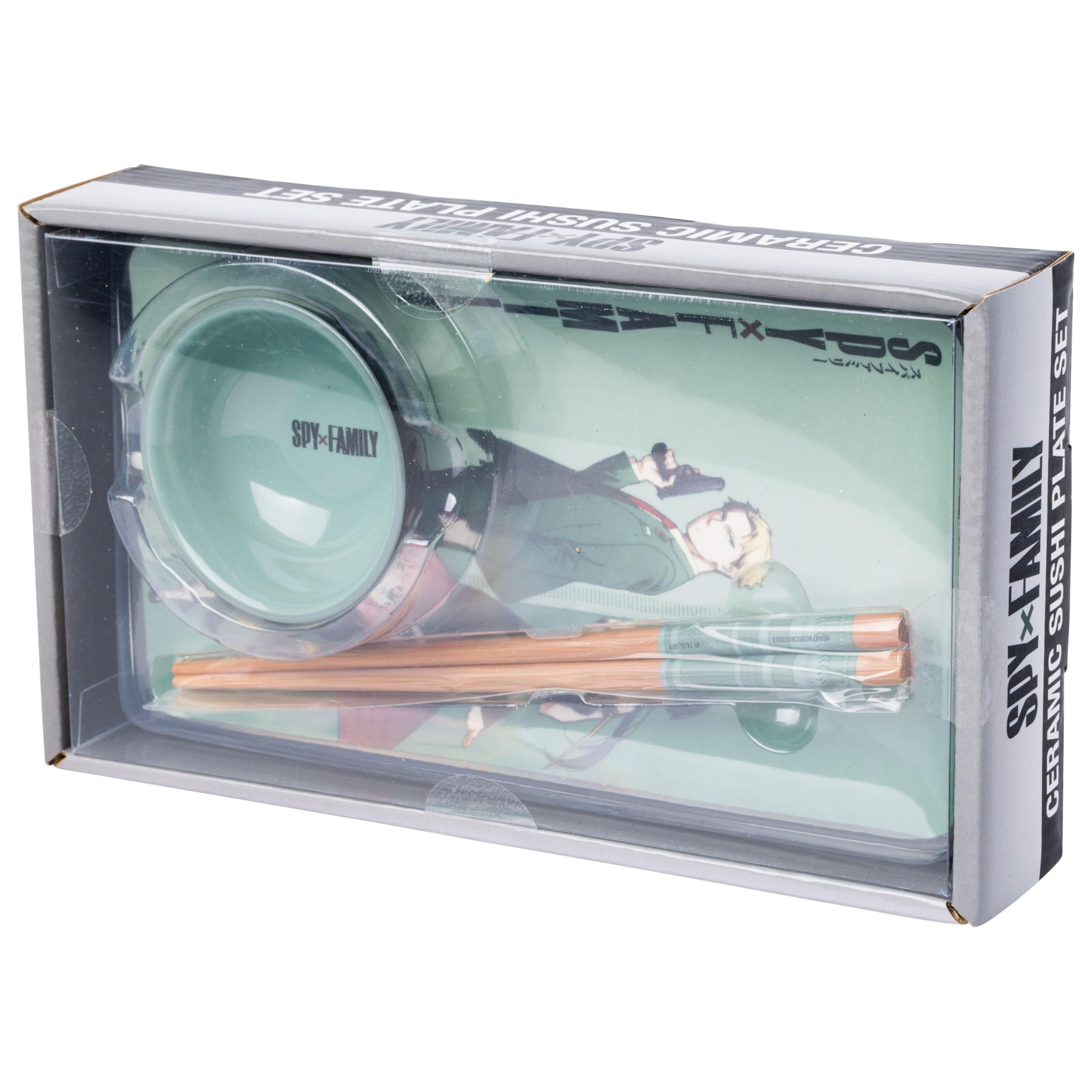 Silver Buffalo Spy X Family Japanisches Anime mit Anya Forger, Loid (Twilight) und Yor (Dorn Princess) Keramik-Sushi-Set mit Dip-Soßenschale und passenden Essstäbchen