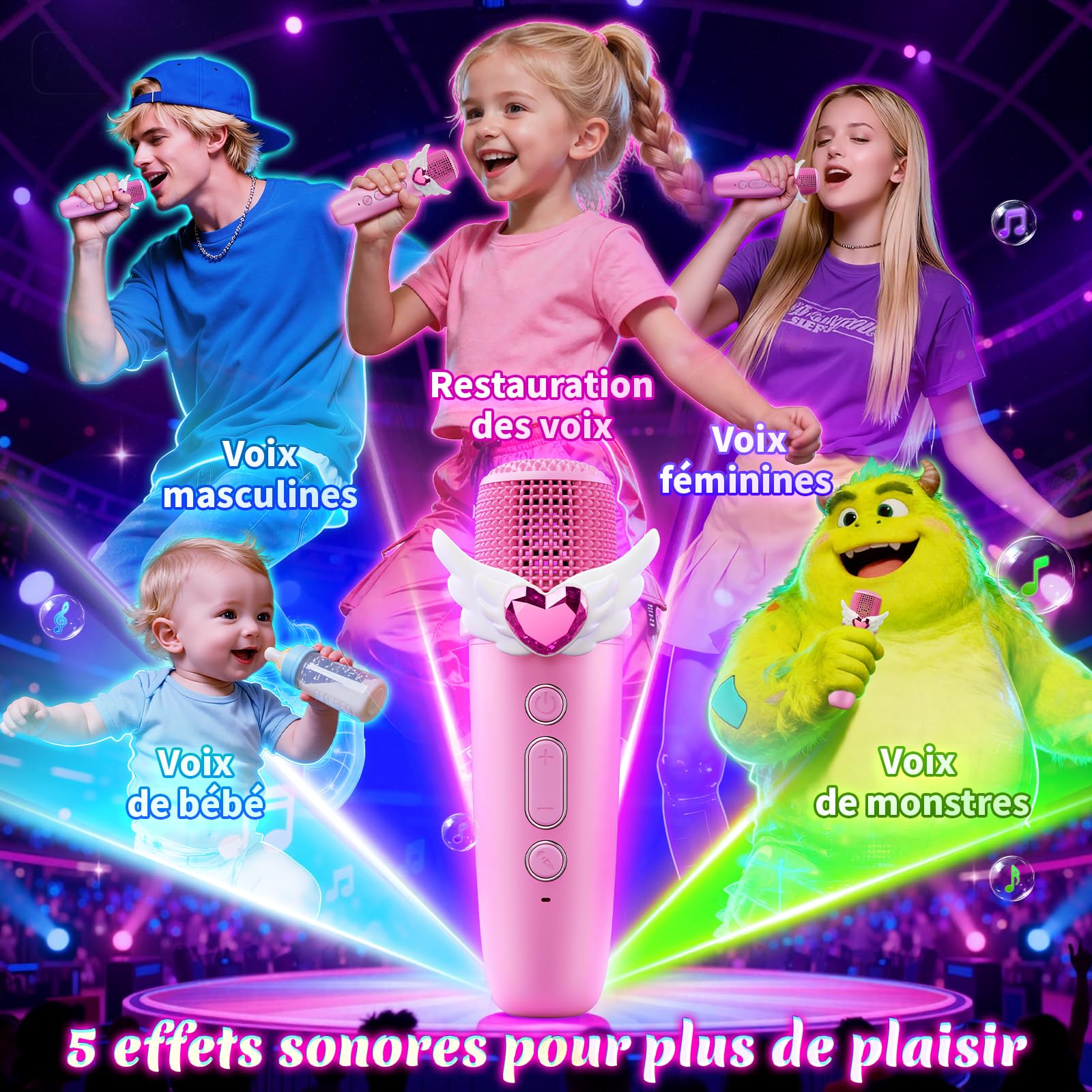 Micro Karaoke Enfant avec Lumineux LED,Licorne Jouet Fille 3-10+ Ans Bluetooth Microphone Sans Fil Idee Cadeau Fille 3-10 Ans Micro Enfant pour Chanter Filles Licorne Sono Anniversaire & Cadeau Pâques