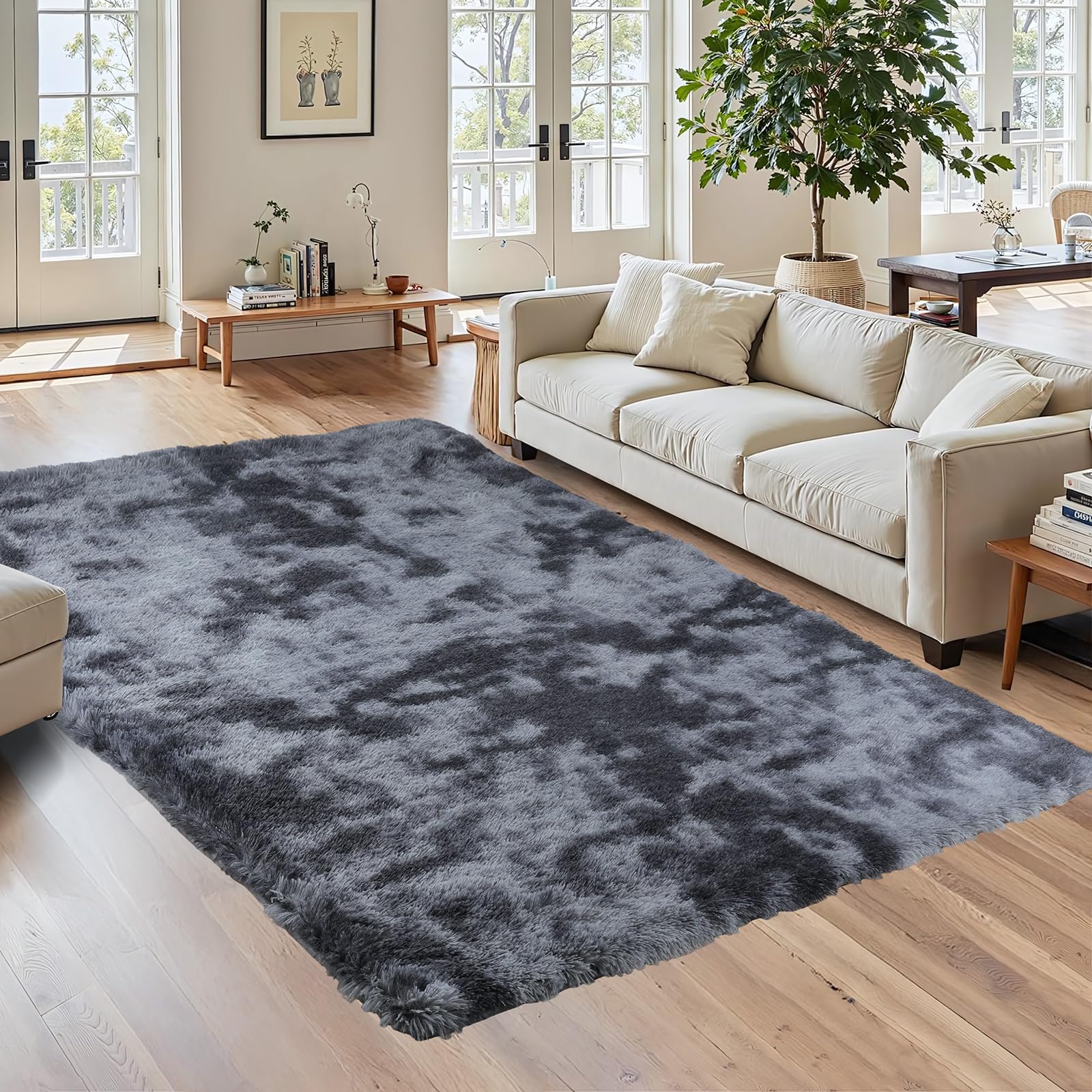 BEHOMHAZQ Rugs Living Room 60x100 cm : Deek Grey Large Area Rug for Living Room - Ultra Soft Fluffy Shaggy Rugs for Bedroom - Indoor Nursery Floor Carpets for Kids Room Home Decor, Anti-Slip Backing