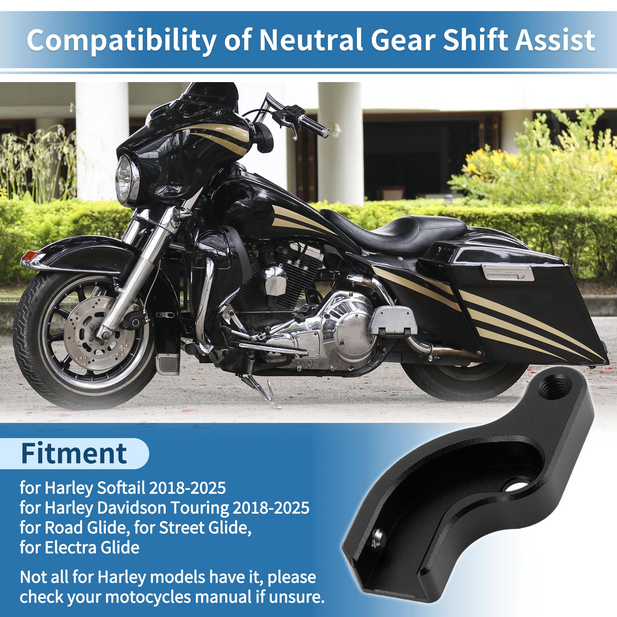 X AUTOHAUX Assistente cambio neutro per Harley Davidson Touring 2018-2025 per Harley Softail 2018+ Staffa ausiliaria Assistente cambio neutro 20% più facile Nero CNC