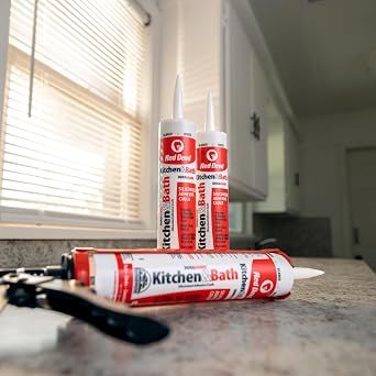 Red Devil 040520 Silicone Acrylic Caulk & Sealant, 100% Waterproof, Paintable, Off-White Caulking for Kitchen, Bathroom, Window, With Duraguard, 5.5 oz, Biscuit, Made in USA